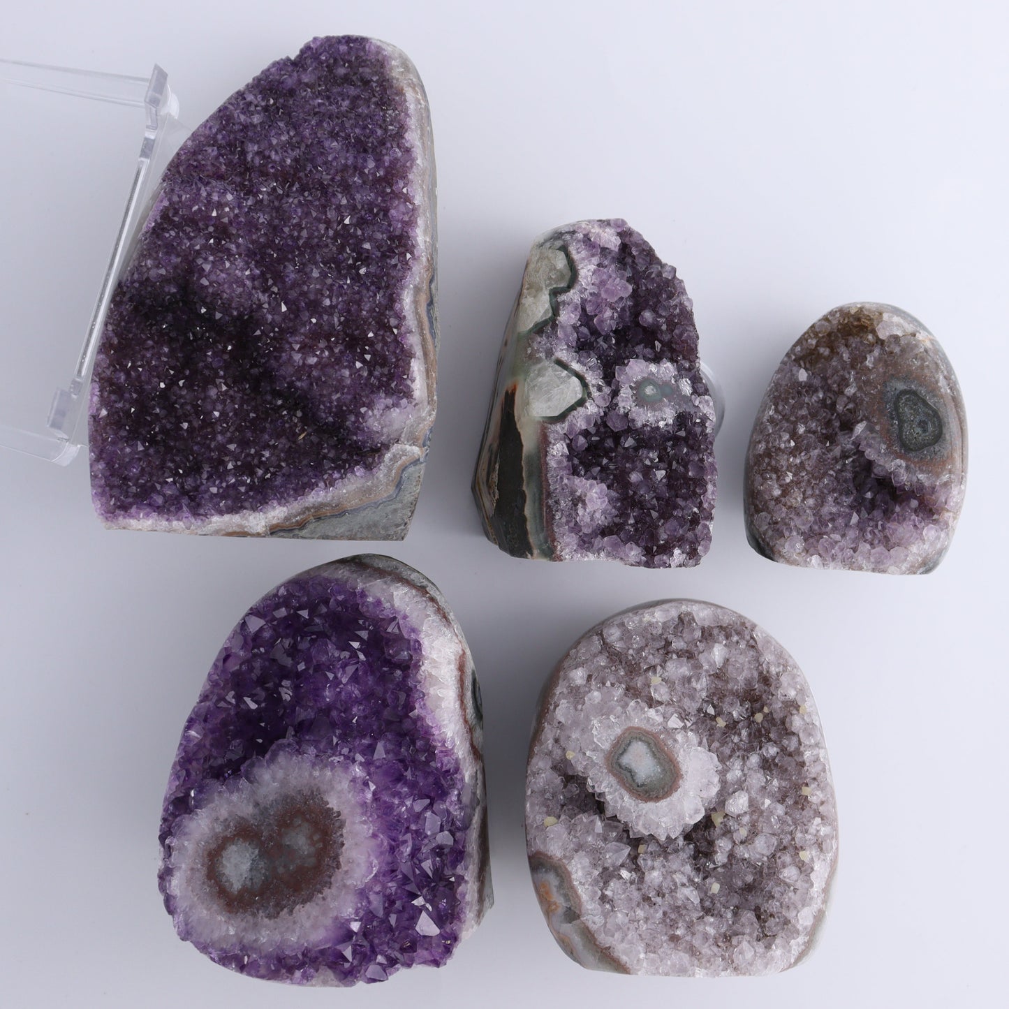 Uruguay Amethyst Set of 5 - Expert Wholesale and Supplier of Wholesale Crystals & Bulk Gemstones, ["Amethyst","Cut Base","Uruguay"]