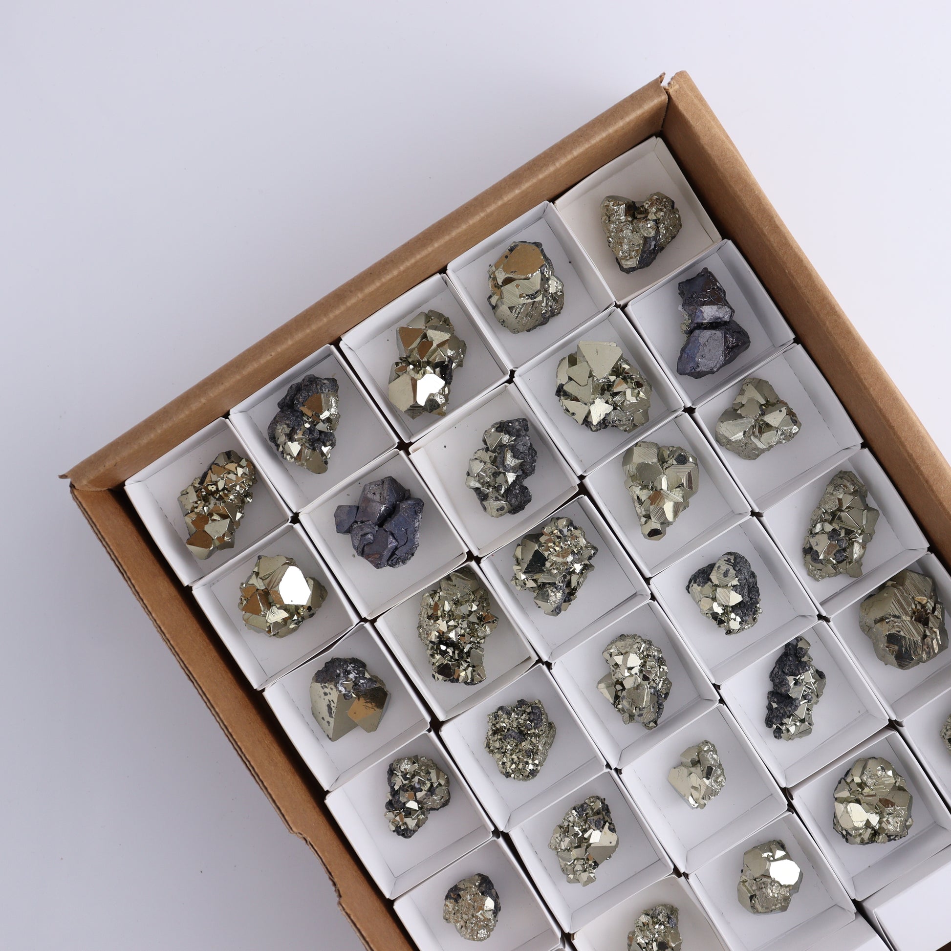 Octahedral Pyrite Clusters Set of 30 - Expert Wholesale and Supplier of Wholesale Crystals & Bulk Gemstones, ["Clusters","Octahedral Pyrite","Peru","Pyrite"]
