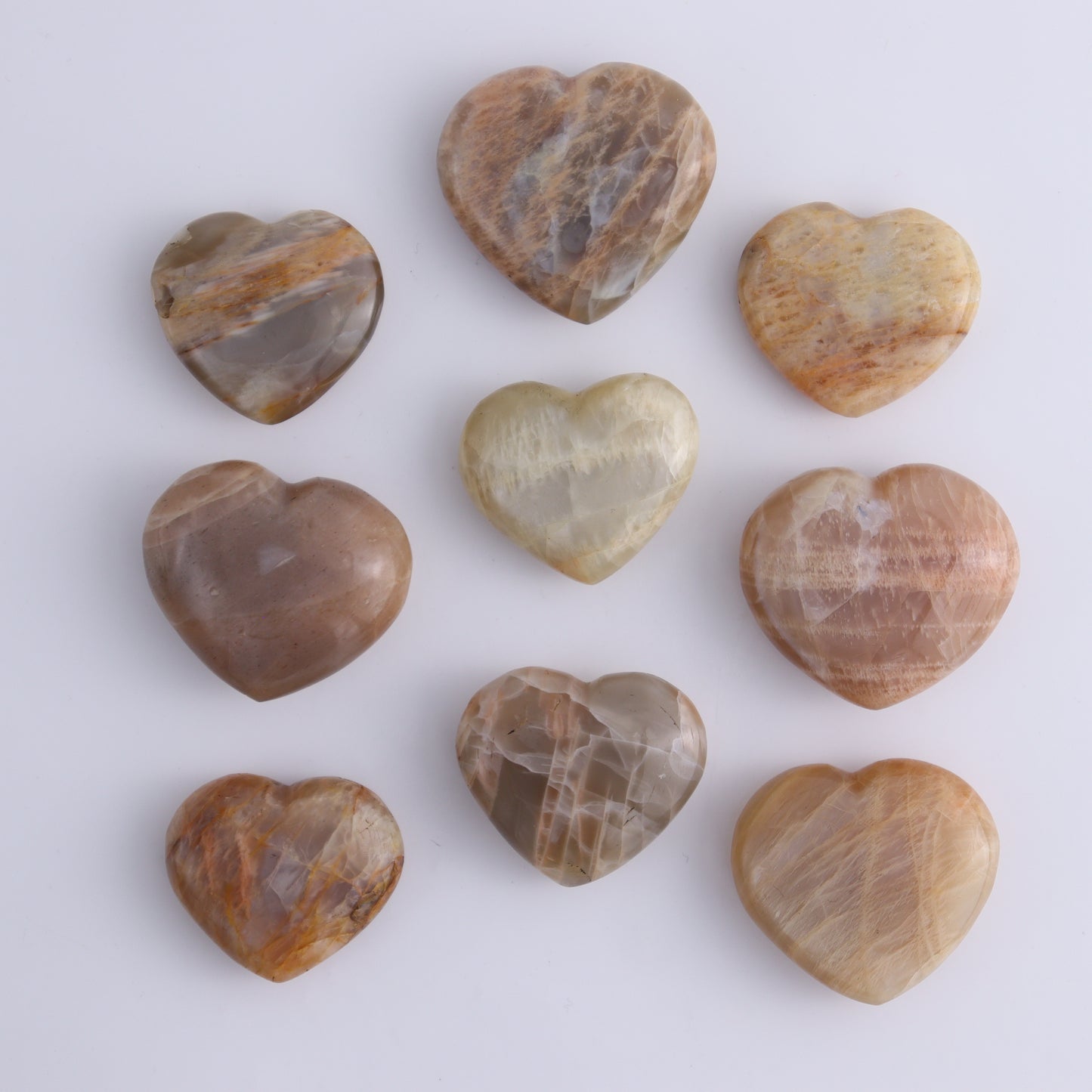 Peach Moonstone Hearts Set of 20 Pieces - Expert Wholesale and Supplier of Wholesale Crystals & Bulk Gemstones, ["Agate","Hearts","Madagascar"]