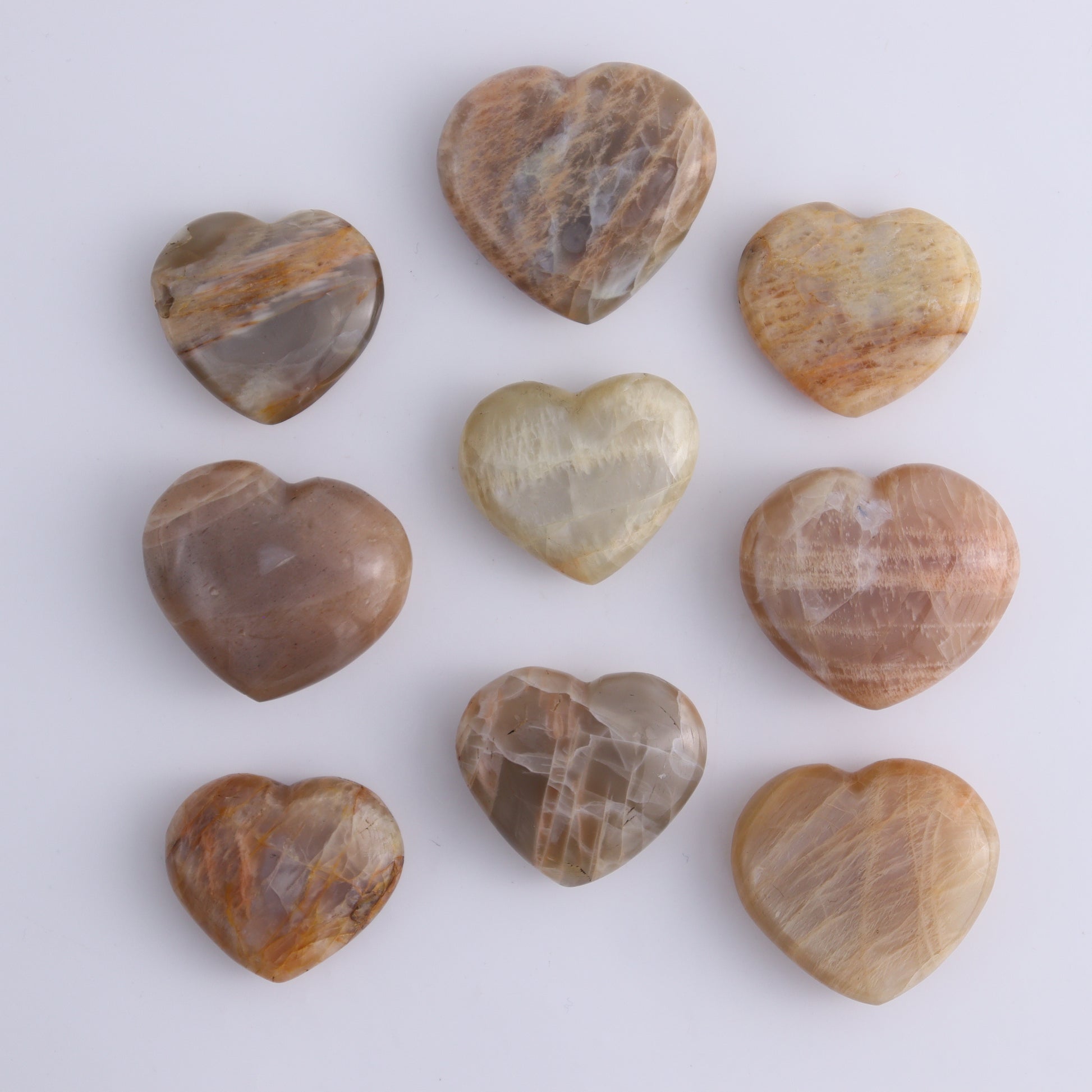 Peach Moonstone Hearts Set of 20 Pieces - Expert Wholesale and Supplier of Wholesale Crystals & Bulk Gemstones, ["Agate","Hearts","Madagascar"]