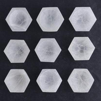 One Selenite (Satin Spar) Hexagon Bowl 6 cm - Expert Wholesale and Supplier of Wholesale Crystals & Bulk Gemstones, ["Bowls","Hexagon","Morocco","Selenite"]