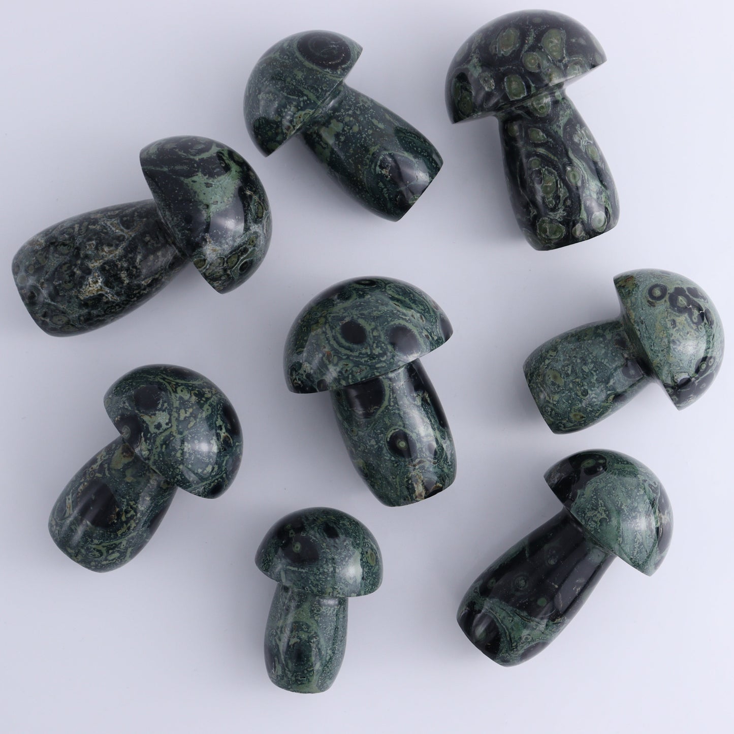 Kambaba Jasper Mushrooms Set of 8 - Expert Wholesale and Supplier of Wholesale Crystals & Bulk Gemstones, ["Kambaba Jasper","Madagascar","Mushrooms"]