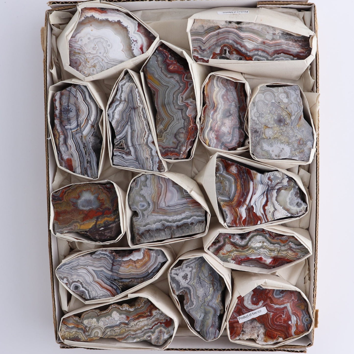 Crazy Lace Agate Flat of 15
