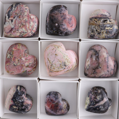 Rhodonite Hearts Set of 12 - Expert Wholesale and Supplier of Wholesale Crystals & Bulk Gemstones, ["Hearts","Peru","Rhodonite"]