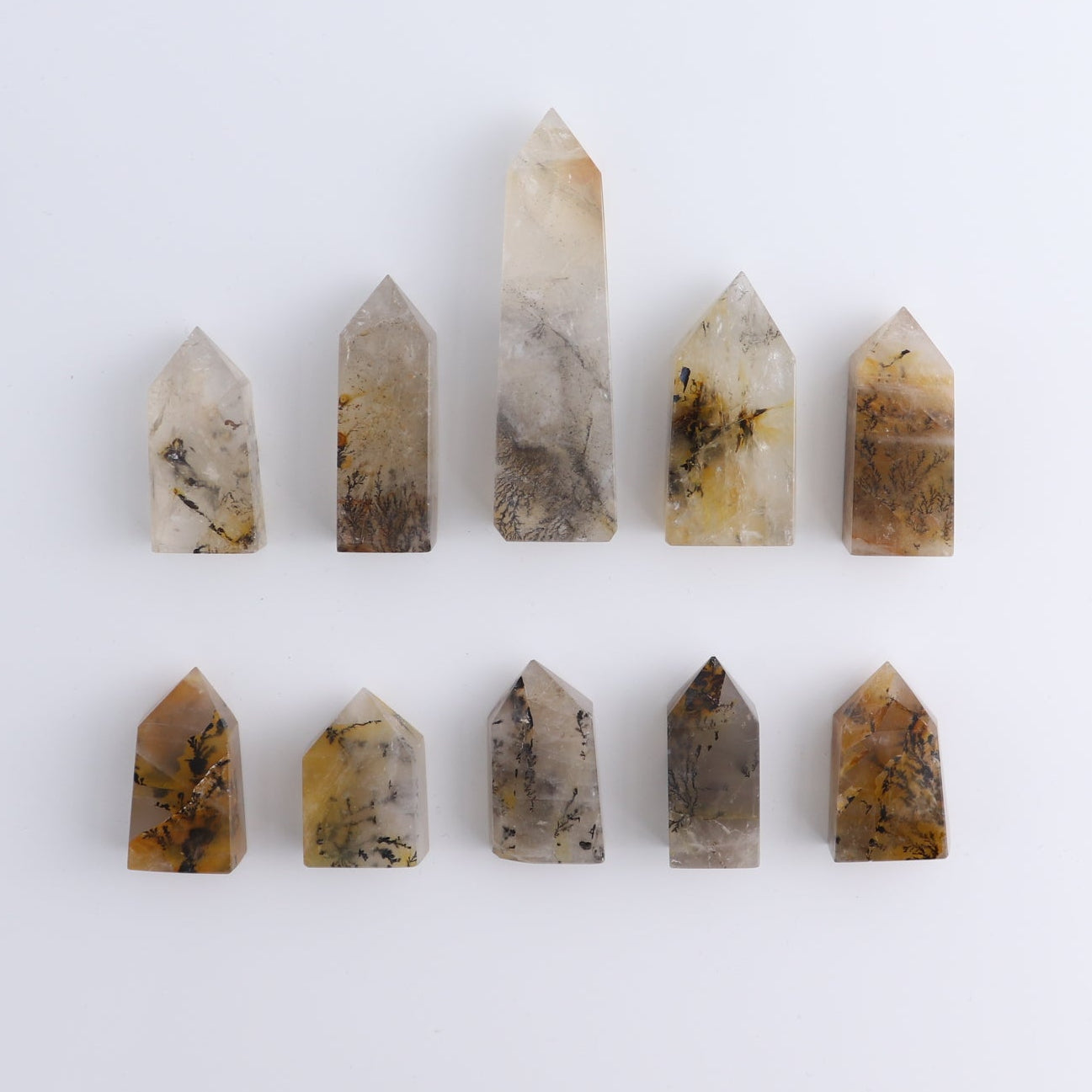 Dendritic Golden Healer Quartz Towers Set of 10