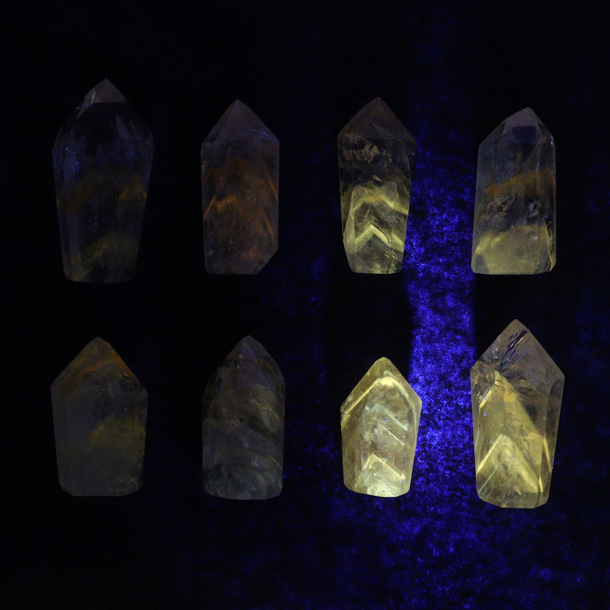 Powellite Amethyst UV Reactive Towers Set of 20 - Expert Wholesale and Supplier of Wholesale Crystals & Bulk Gemstones, ["Amethyst","Powellite"]