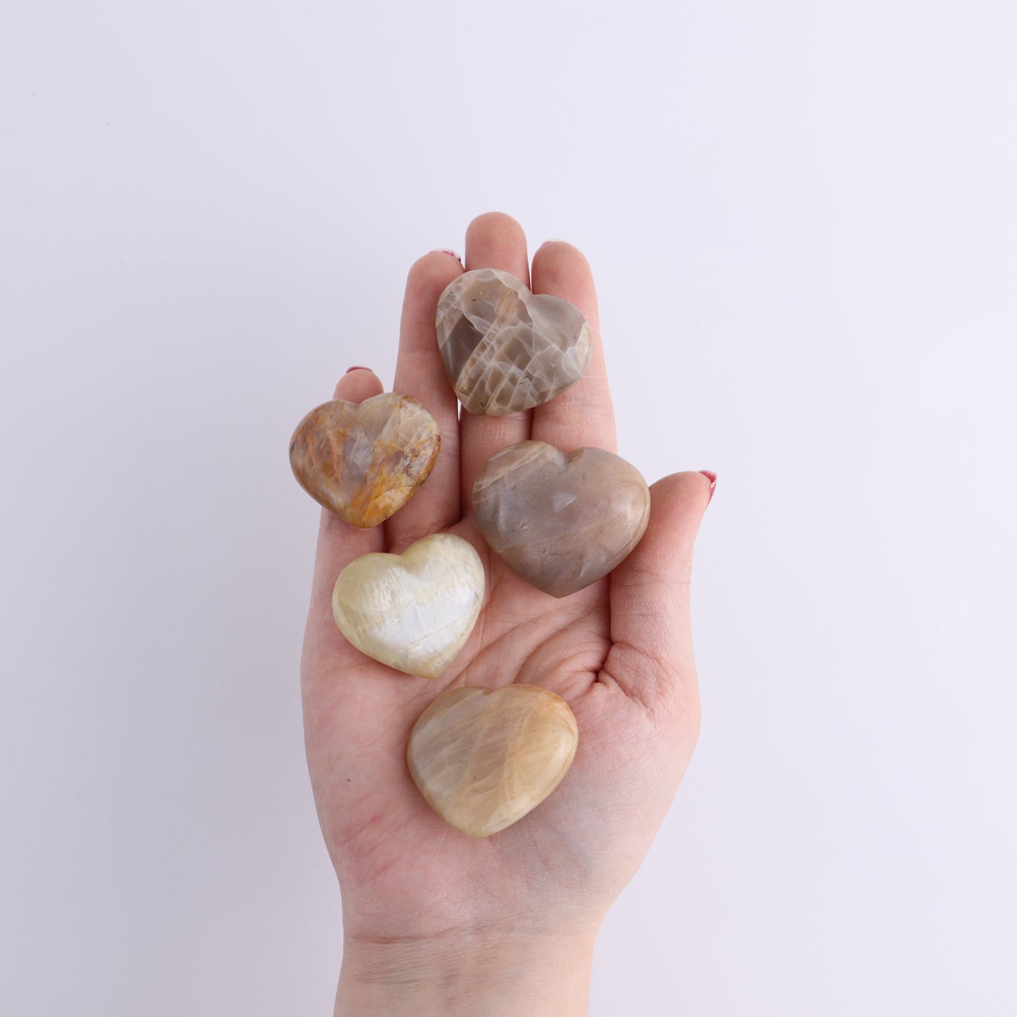 Peach Moonstone Hearts Set of 20 Pieces - Expert Wholesale and Supplier of Wholesale Crystals & Bulk Gemstones, ["Agate","Hearts","Madagascar"]