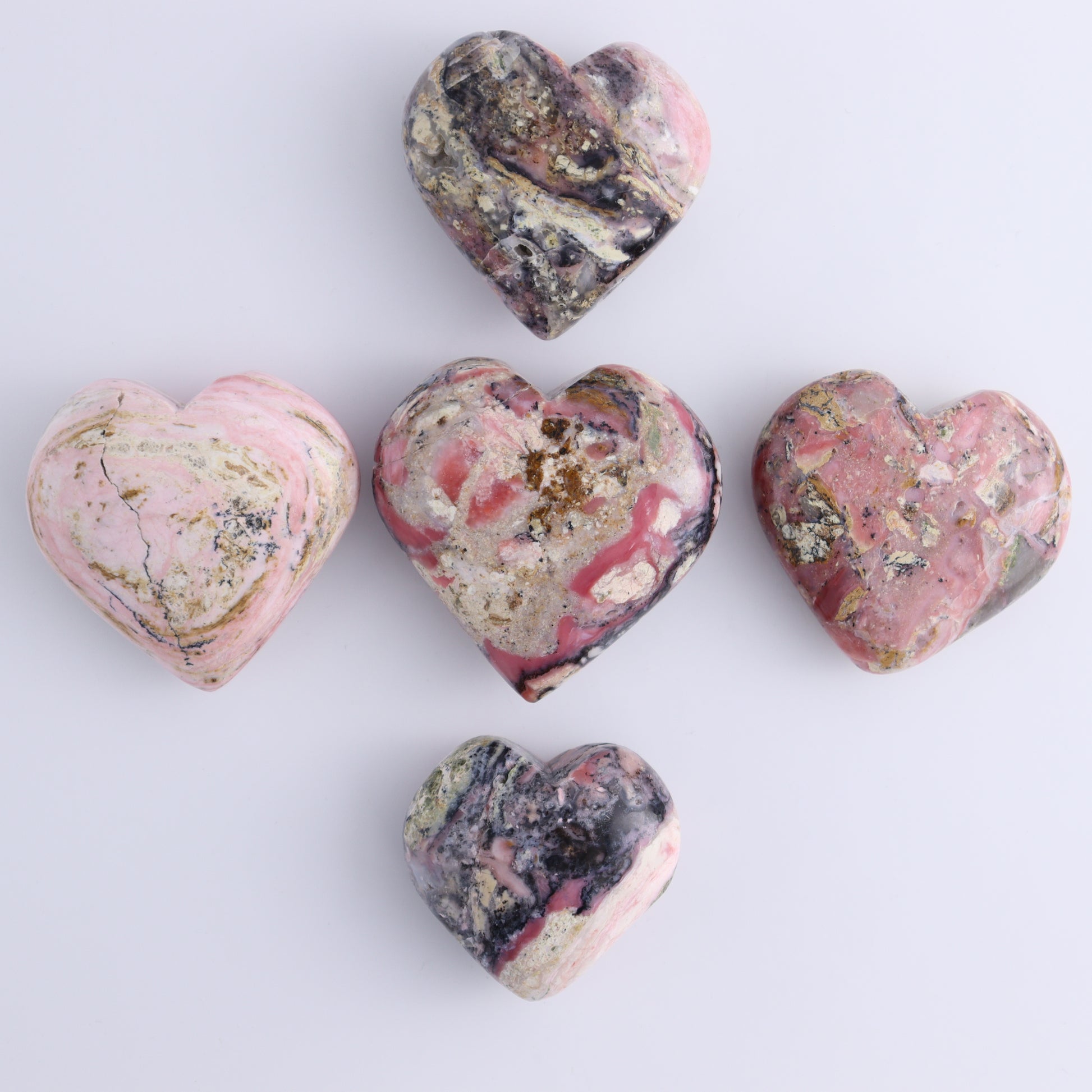 Rhodonite Hearts Set of 12 - Expert Wholesale and Supplier of Wholesale Crystals & Bulk Gemstones, ["Hearts","Peru","Rhodonite"]