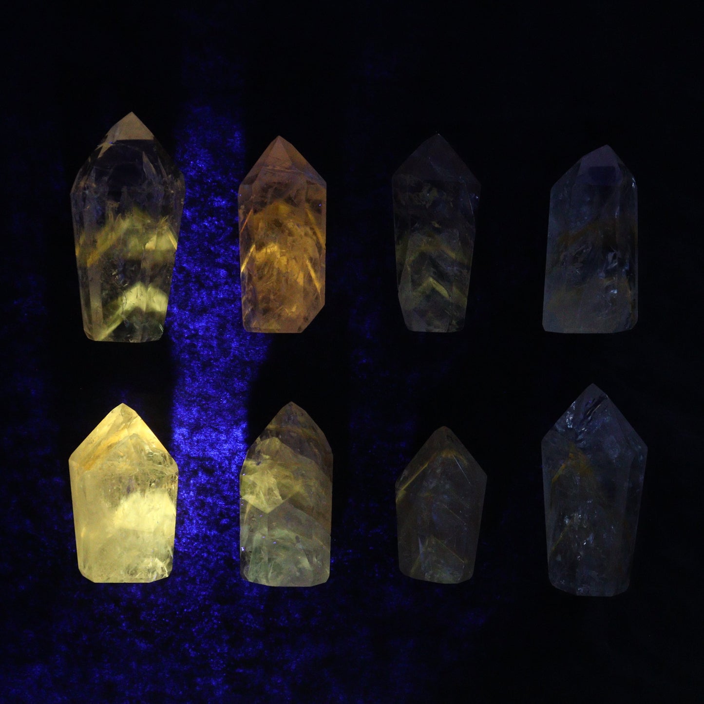 Powellite Amethyst UV Reactive Towers Set of 20 - Expert Wholesale and Supplier of Wholesale Crystals & Bulk Gemstones, ["Amethyst","Powellite"]