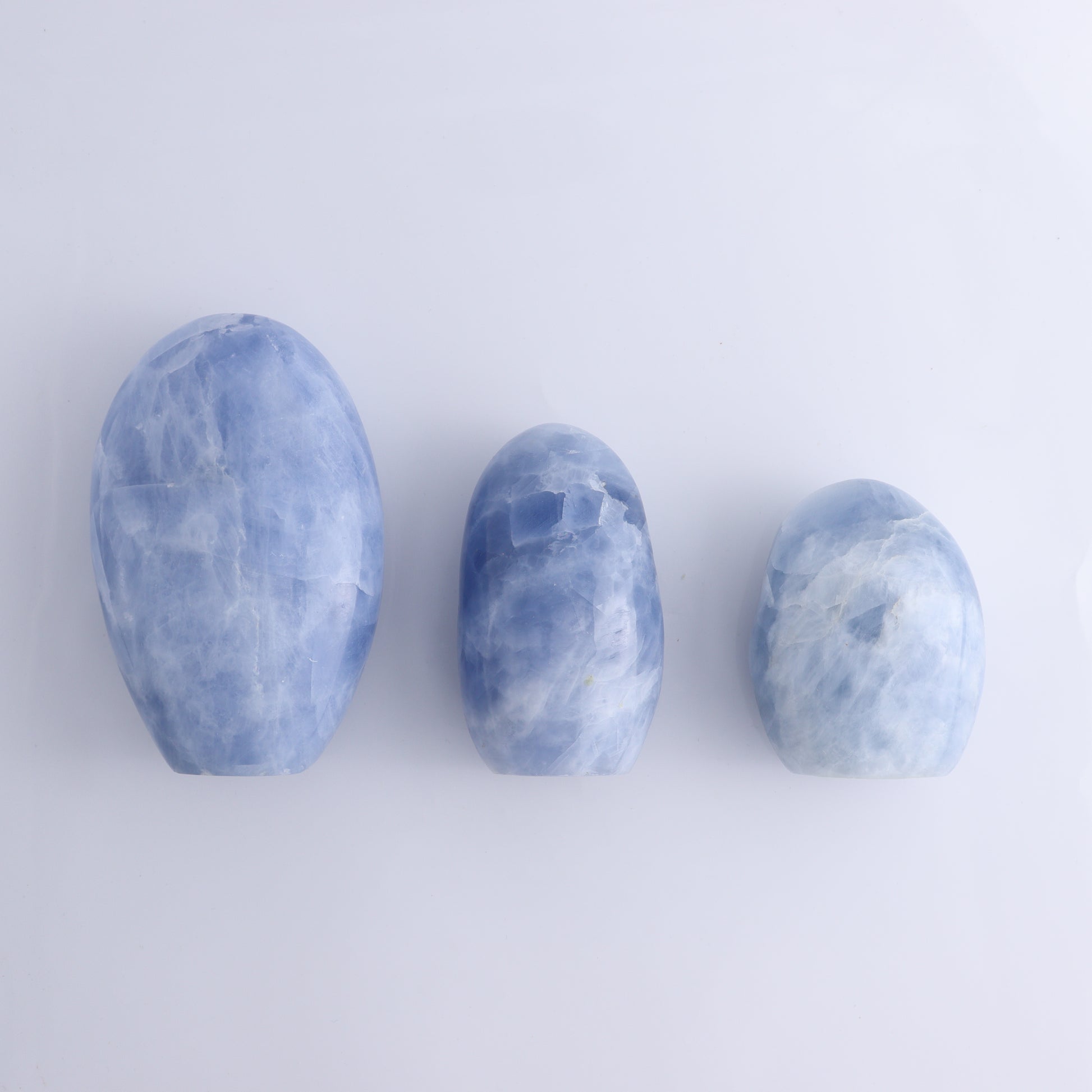Blue Calcite Set of 3 - Expert Wholesale and Supplier of Wholesale Crystals & Bulk Gemstones, ["Blue Calcite","Calcite","Freeform","Madagascar"]