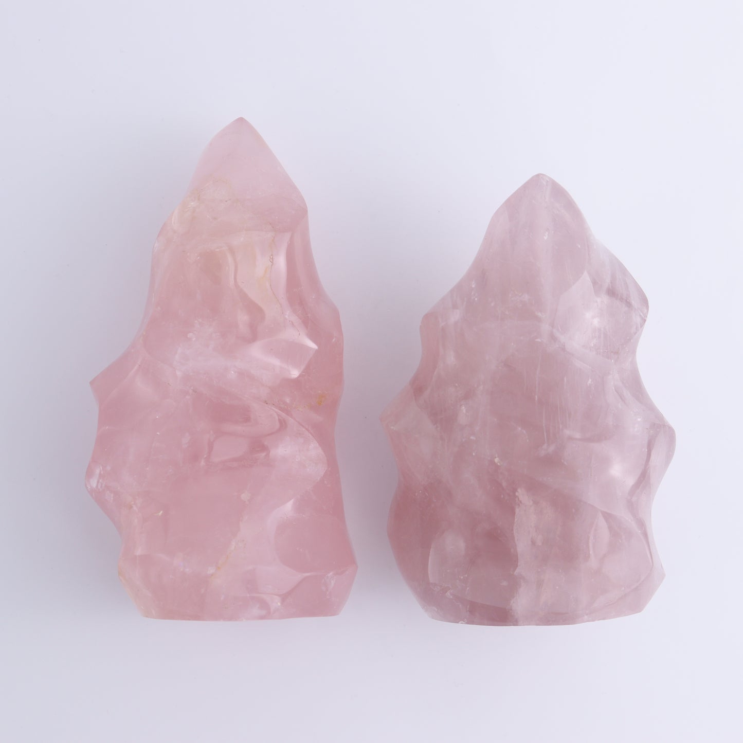 Rose Quartz Flames Set of 2 - Expert Wholesale and Supplier of Wholesale Crystals & Bulk Gemstones, ["flames","Madagascar","Quartz","Rose Quartz"]