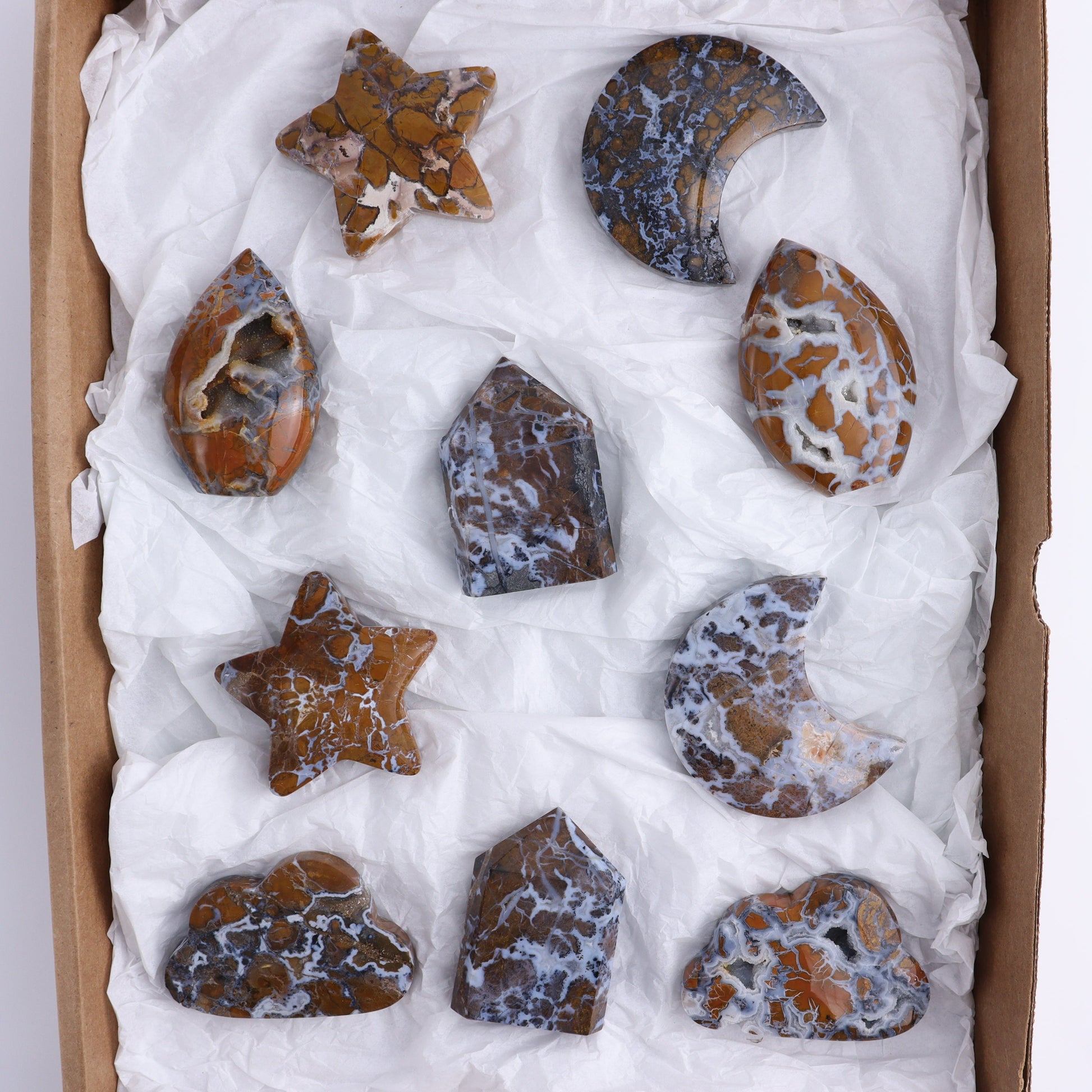 Brecciated Jasper Moons, Stars, Towers, Clouds, and Flames Set of 10 - Expert Wholesale and Supplier of Wholesale Crystals & Bulk Gemstones, ["Brecciated Jasper","Clouds","flames","Indonesia","moons","stars","Towers"]