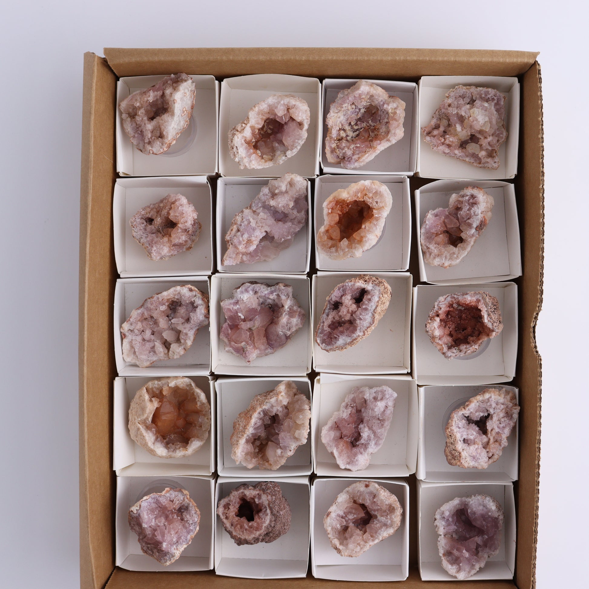 Pink Amethyst Flat of 20 - Expert Wholesale and Supplier of Wholesale Crystals & Bulk Gemstones, ["Amethyst","Pink Amethyst"]