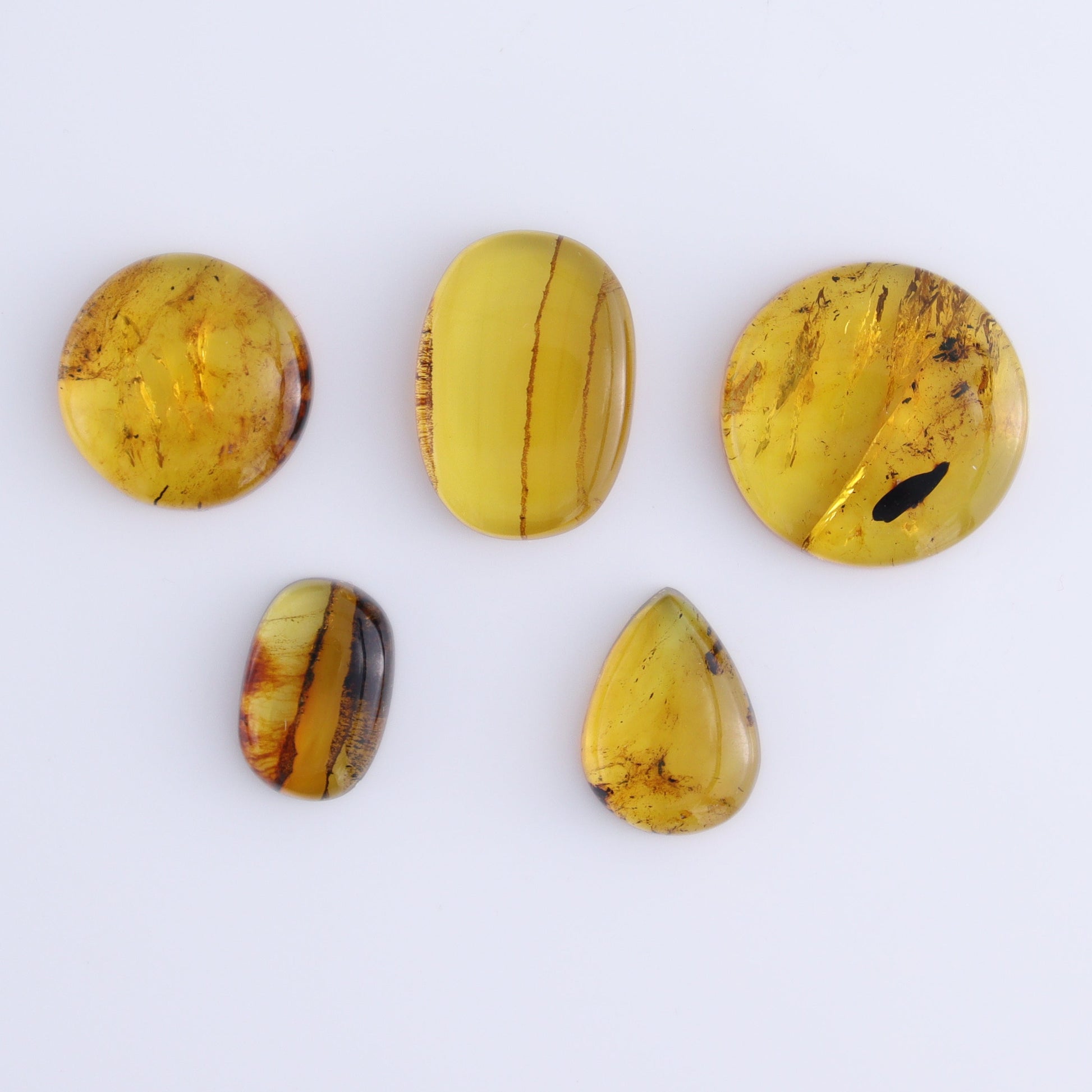 Chiapas Mexico Amber Cabs Set of 5 - Expert Wholesale and Supplier of Wholesale Crystals & Bulk Gemstones, ["Amber","Cabs","Chiapas Amber","Mexico"]