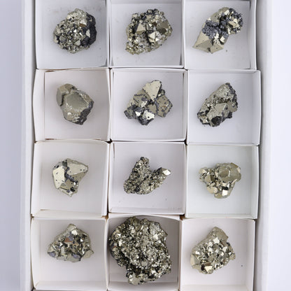 Octahedral Pyrite Clusters Set of 12 - Expert Wholesale and Supplier of Wholesale Crystals & Bulk Gemstones, ["Clusters","Octahedral Pyrite","Peru","Pyrite"]