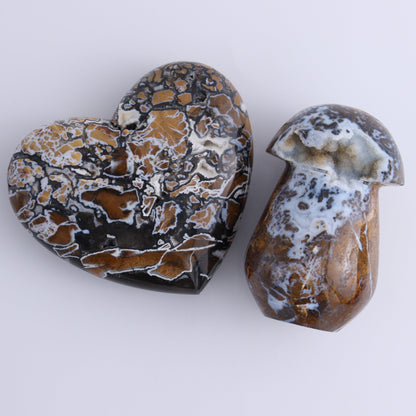 Brecciated Jasper Mixed Carvings Set of 6 - Expert Wholesale and Supplier of Wholesale Crystals & Bulk Gemstones, ["Brecciated Jasper","Hearts","Indonesia","Mermaid Tail","Mushrooms","stars"]