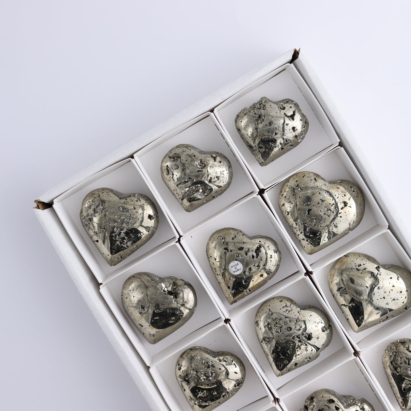 Pyrite Hearts Set of 12 - Expert Wholesale and Supplier of Wholesale Crystals & Bulk Gemstones, ["Hearts","Peru","Pyrite"]