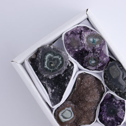 Uruguay Amethyst Clusters with "Eyes" Flat of 9 - Expert Wholesale and Supplier of Wholesale Crystals & Bulk Gemstones, ["Amethyst","Clusters","Eyes Amethyst","Uruguay"]
