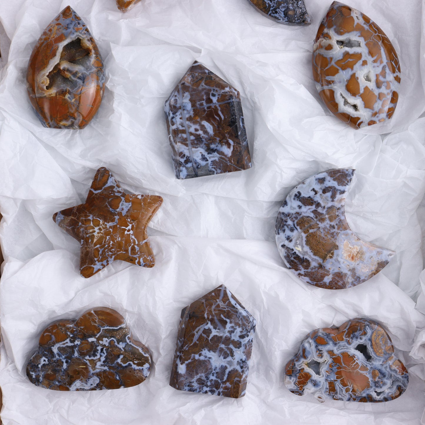 Brecciated Jasper Moons, Stars, Towers, Clouds, and Flames Set of 10 - Expert Wholesale and Supplier of Wholesale Crystals & Bulk Gemstones, ["Brecciated Jasper","Clouds","flames","Indonesia","moons","stars","Towers"]