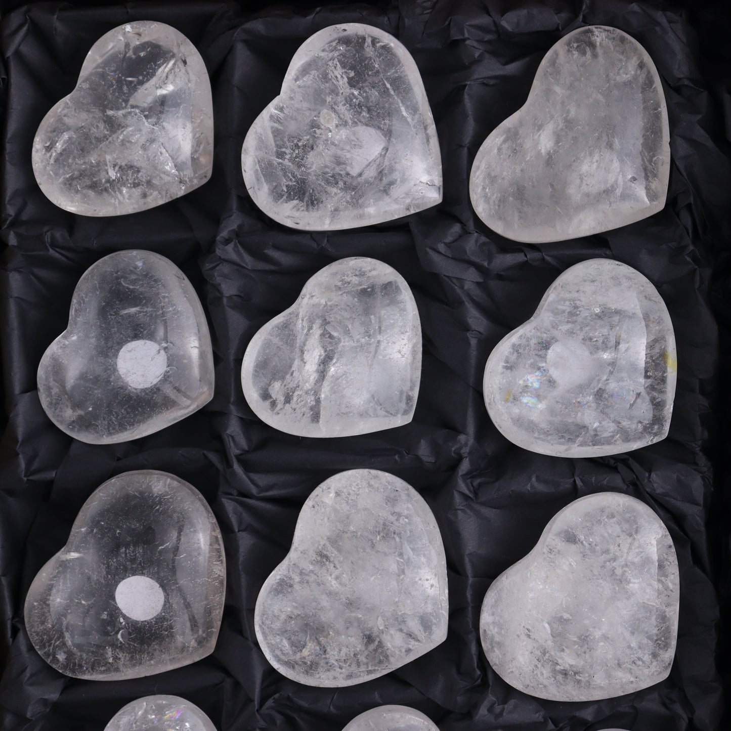 Imperfect Clear Quartz Hearts Set of 12 - Expert Wholesale and Supplier of Wholesale Crystals & Bulk Gemstones, ["Brazil","Clear Quartz","close_50","Hearts","Quartz"]