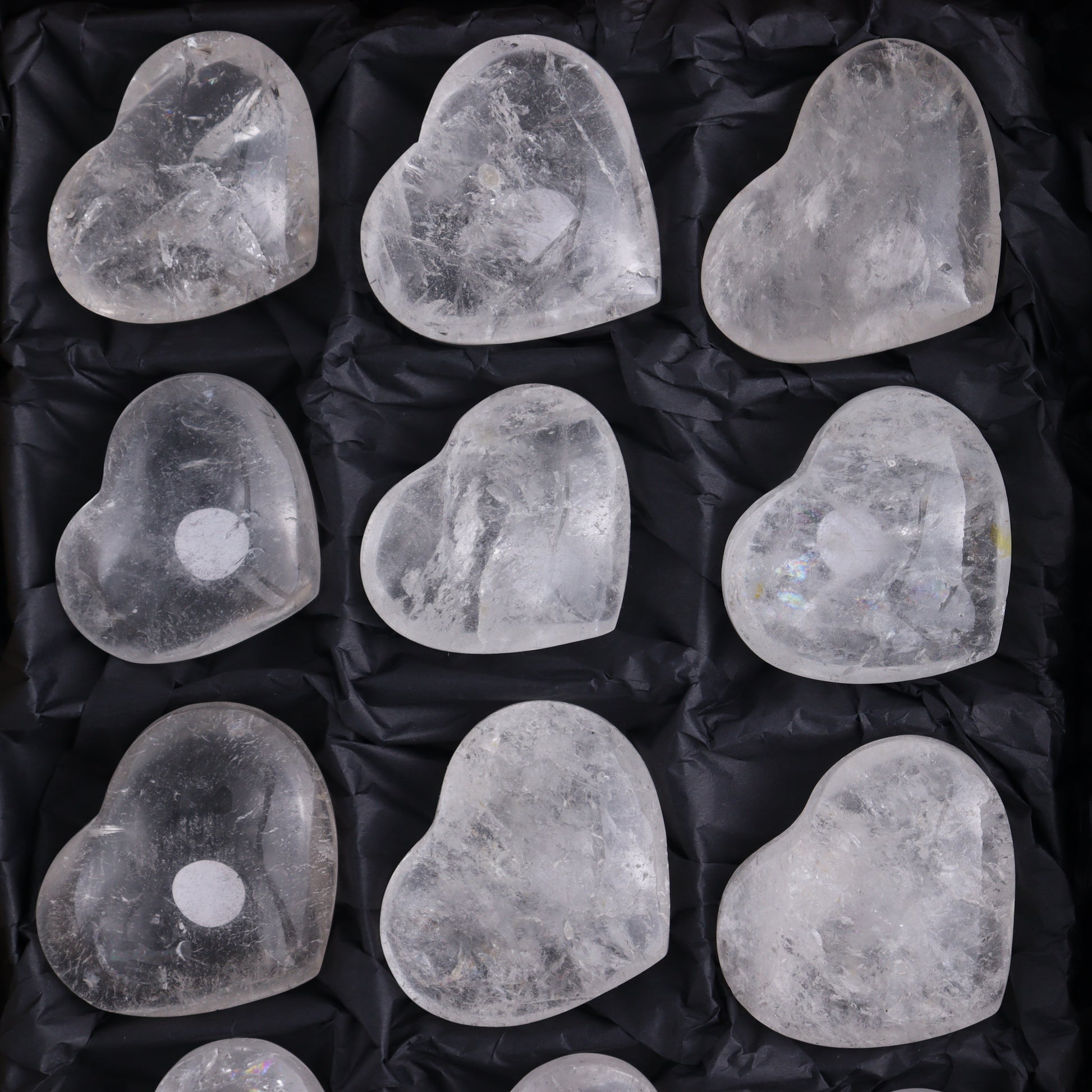 Imperfect Clear Quartz Hearts Set of 12 - Expert Wholesale and Supplier of Wholesale Crystals & Bulk Gemstones, ["Brazil","Clear Quartz","close_50","Hearts","Quartz"]