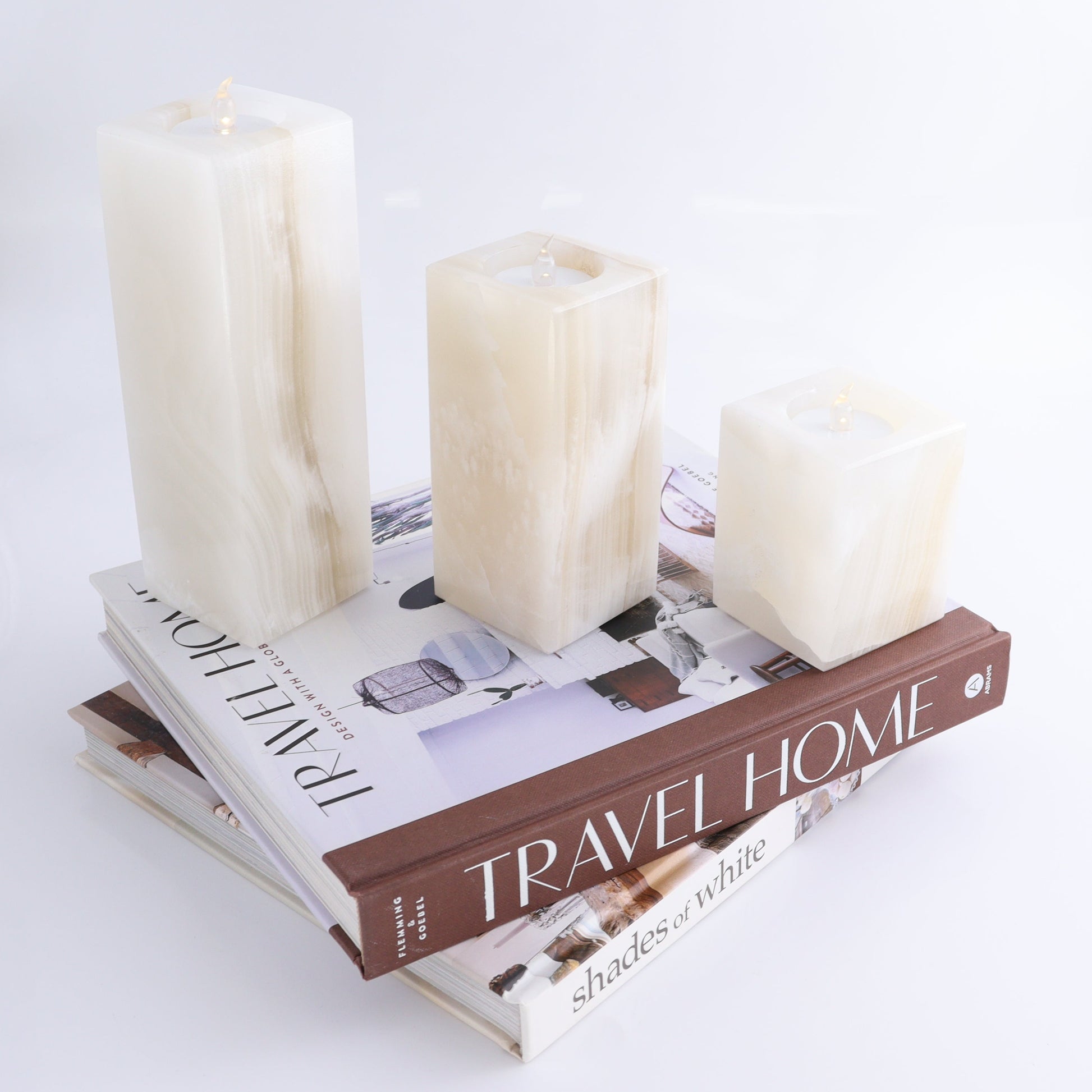 One Candle Holder Mexican Onyx/Calcite White Set of 3 - Expert Wholesale and Supplier of Wholesale Crystals & Bulk Gemstones, ["Calcite","Candle Holder","Catalog Onyx","Mexico","Onyx"]