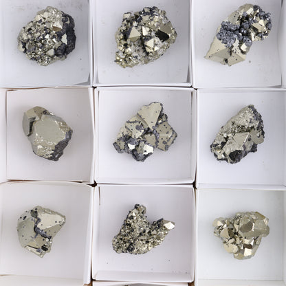 Octahedral Pyrite Clusters Set of 12 - Expert Wholesale and Supplier of Wholesale Crystals & Bulk Gemstones, ["Clusters","Octahedral Pyrite","Peru","Pyrite"]