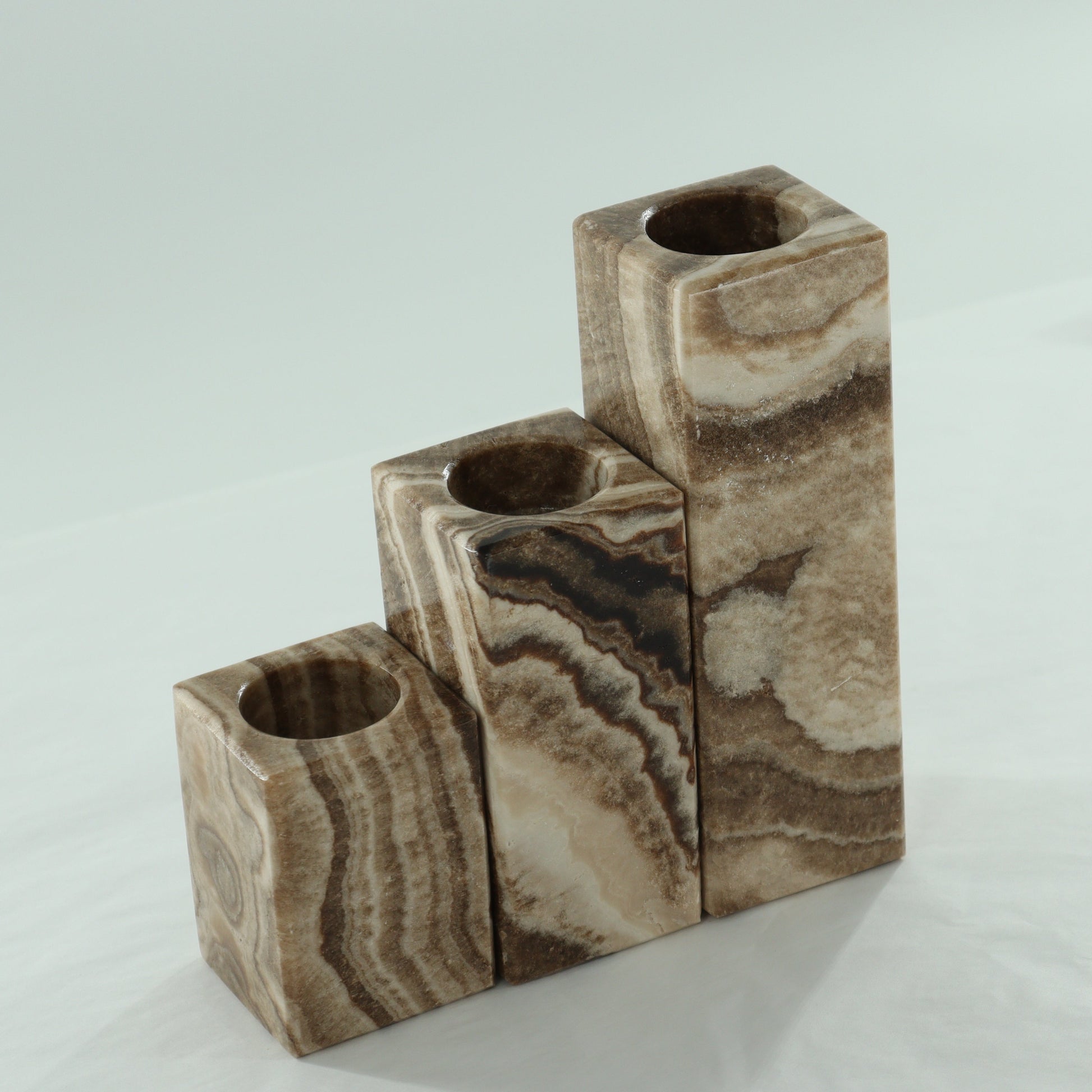 Chocolate Onyx Candle Holders Set of 3 - Expert Wholesale and Supplier of Wholesale Crystals & Bulk Gemstones, ["Accessories","Candle Holder","Catalog Onyx","Mexico","Onyx"]