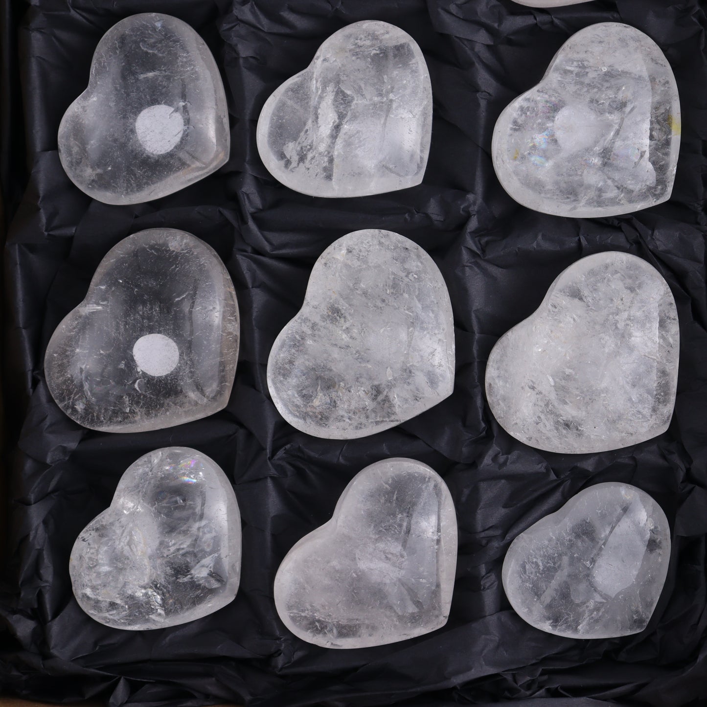Imperfect Clear Quartz Hearts Set of 12 - Expert Wholesale and Supplier of Wholesale Crystals & Bulk Gemstones, ["Brazil","Clear Quartz","close_50","Hearts","Quartz"]