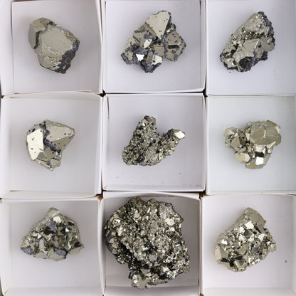 Octahedral Pyrite Clusters Set of 12 - Expert Wholesale and Supplier of Wholesale Crystals & Bulk Gemstones, ["Clusters","Octahedral Pyrite","Peru","Pyrite"]