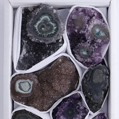 Uruguay Amethyst Clusters with "Eyes" Flat of 9 - Expert Wholesale and Supplier of Wholesale Crystals & Bulk Gemstones, ["Amethyst","Clusters","Eyes Amethyst","Uruguay"]