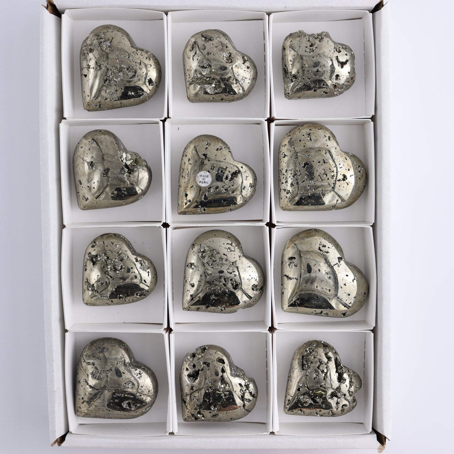 Pyrite Hearts Set of 12 - Expert Wholesale and Supplier of Wholesale Crystals & Bulk Gemstones, ["Hearts","Peru","Pyrite"]