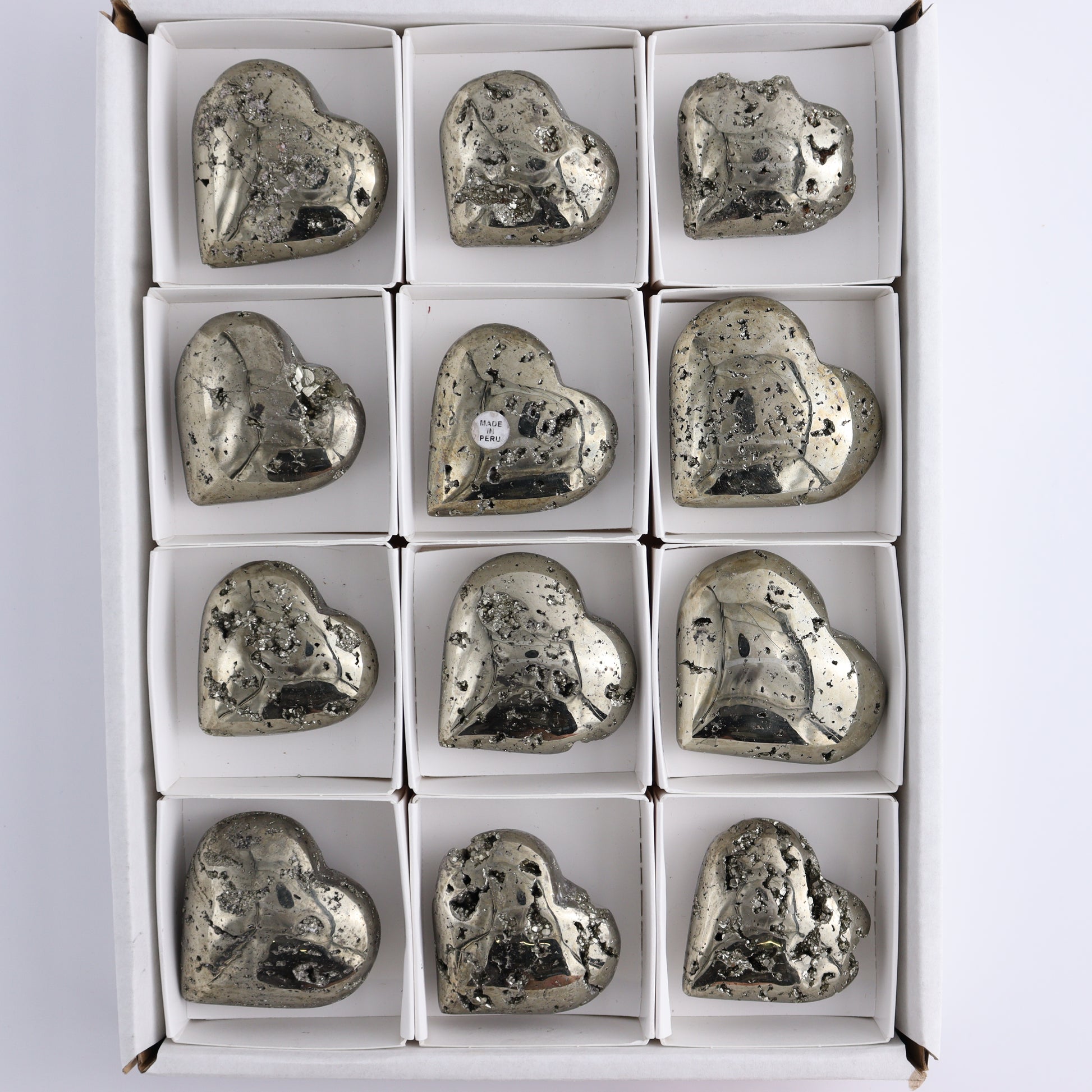 Pyrite Hearts Set of 12 - Expert Wholesale and Supplier of Wholesale Crystals & Bulk Gemstones, ["Hearts","Peru","Pyrite"]