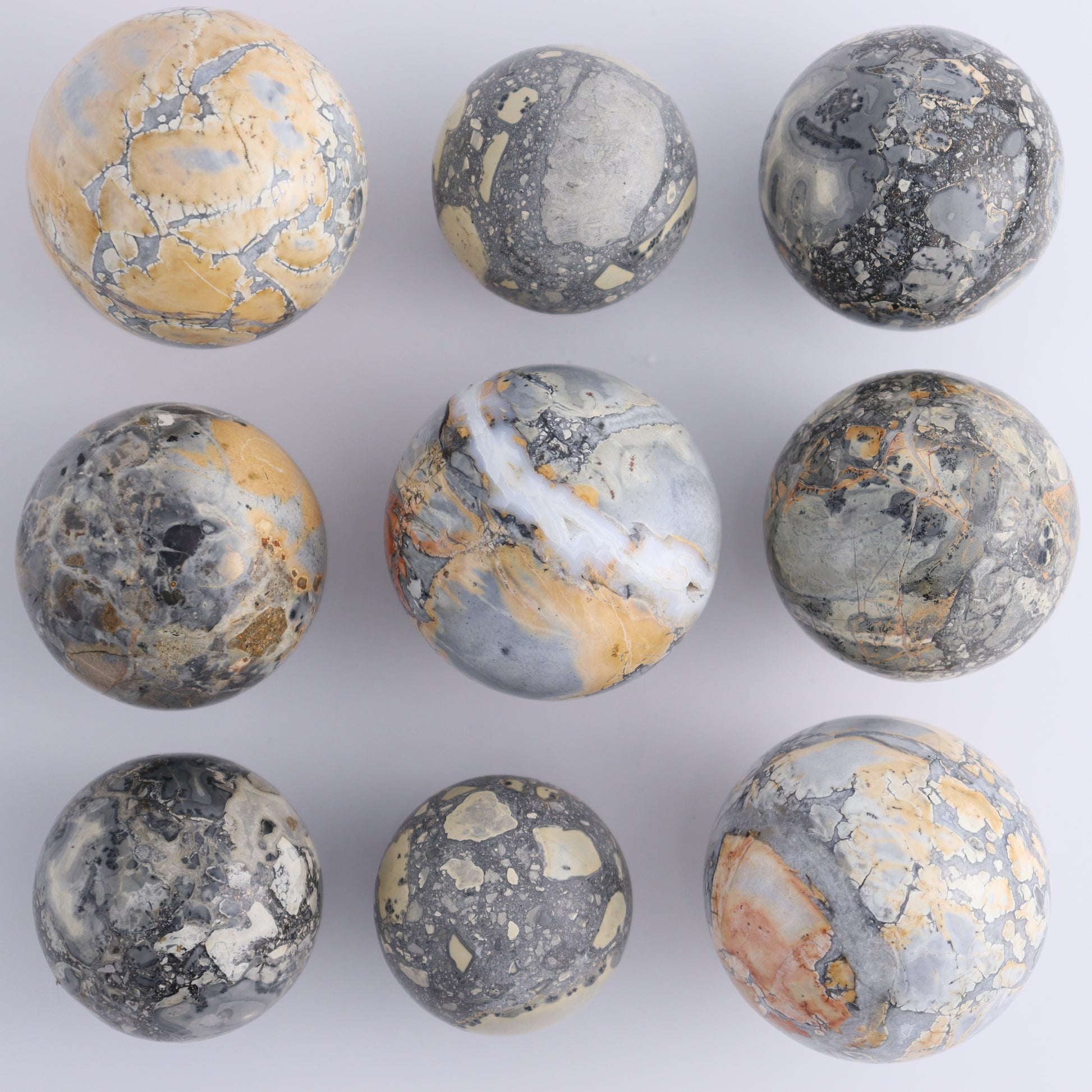 Maligano Jasper Spheres Set of 9 - Expert Wholesale and Supplier of Wholesale Crystals & Bulk Gemstones, ["Indonesia","Maligno Jasper","Spheres"]