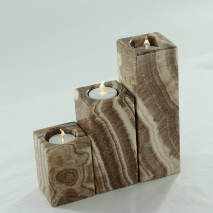 Chocolate Onyx Candle Holders Set of 3 - Expert Wholesale and Supplier of Wholesale Crystals & Bulk Gemstones, ["Accessories","Candle Holder","Catalog Onyx","Mexico","Onyx"]