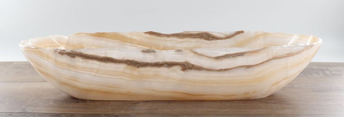 Mexican Onyx/Calcite Canoe Bowl 23"