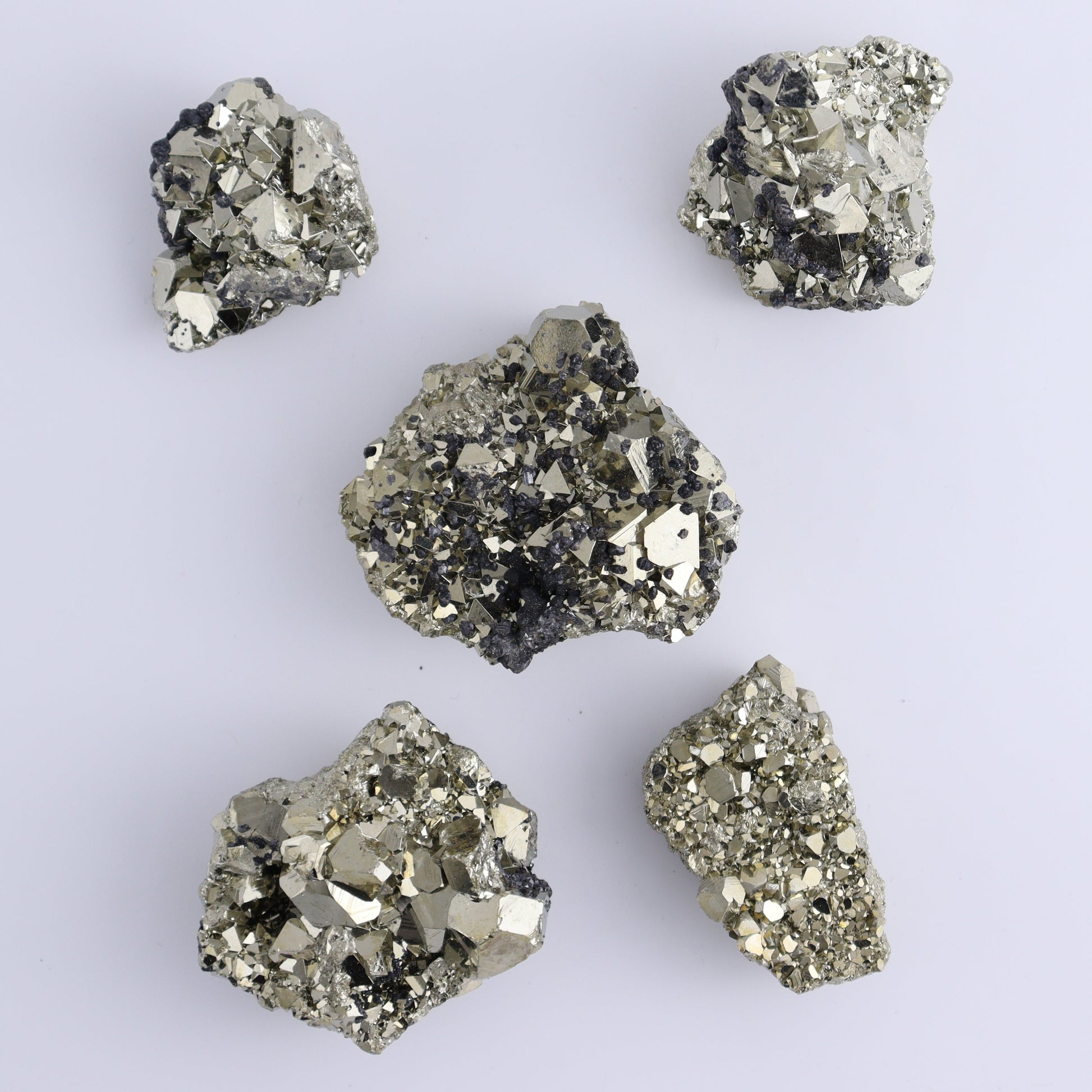 Octahedral Pyrite Clusters Set of 10 - Expert Wholesale and Supplier of Wholesale Crystals & Bulk Gemstones, ["Clusters","Octahedral Pyrite","Peru","Pyrite"]