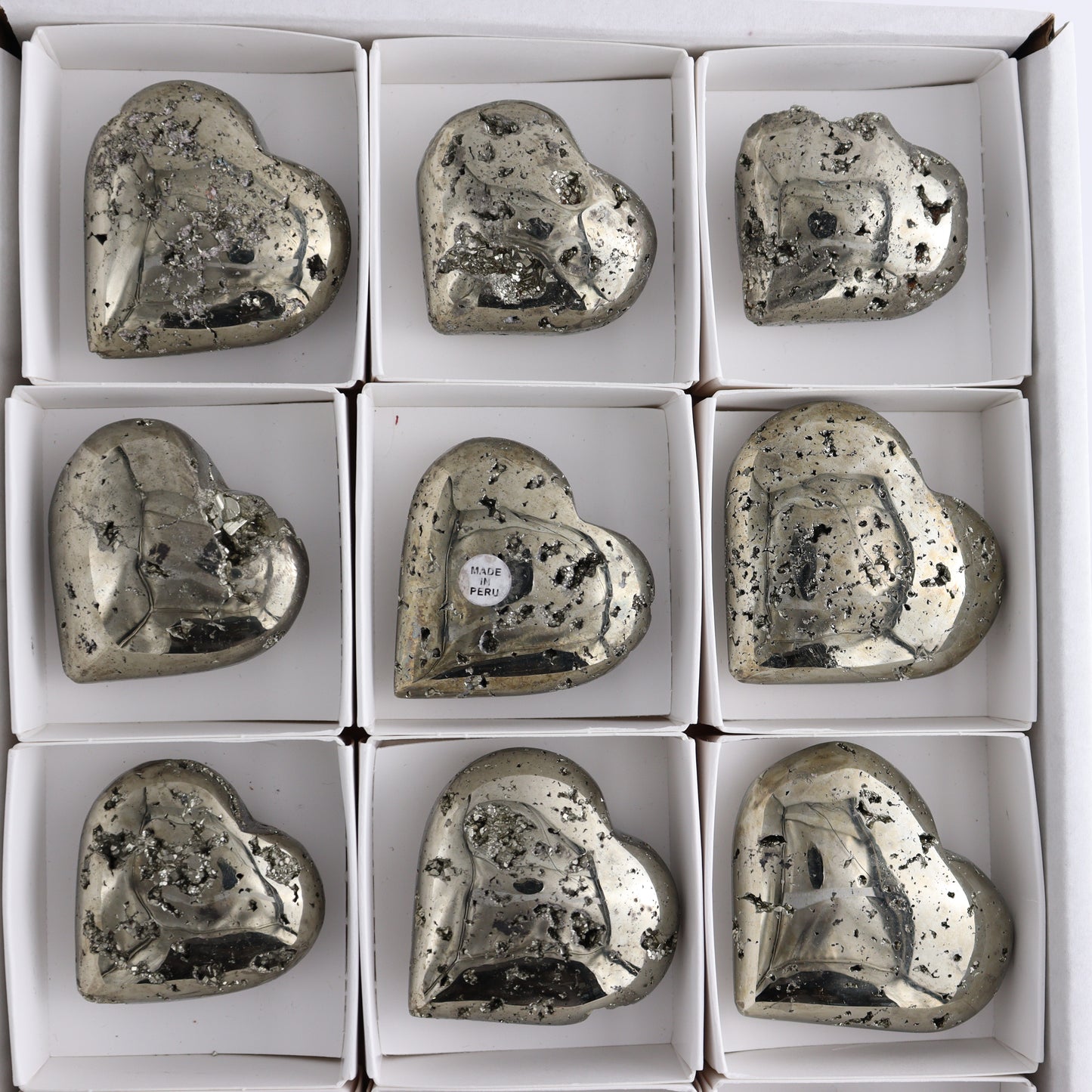 Pyrite Hearts Set of 12 - Expert Wholesale and Supplier of Wholesale Crystals & Bulk Gemstones, ["Hearts","Peru","Pyrite"]