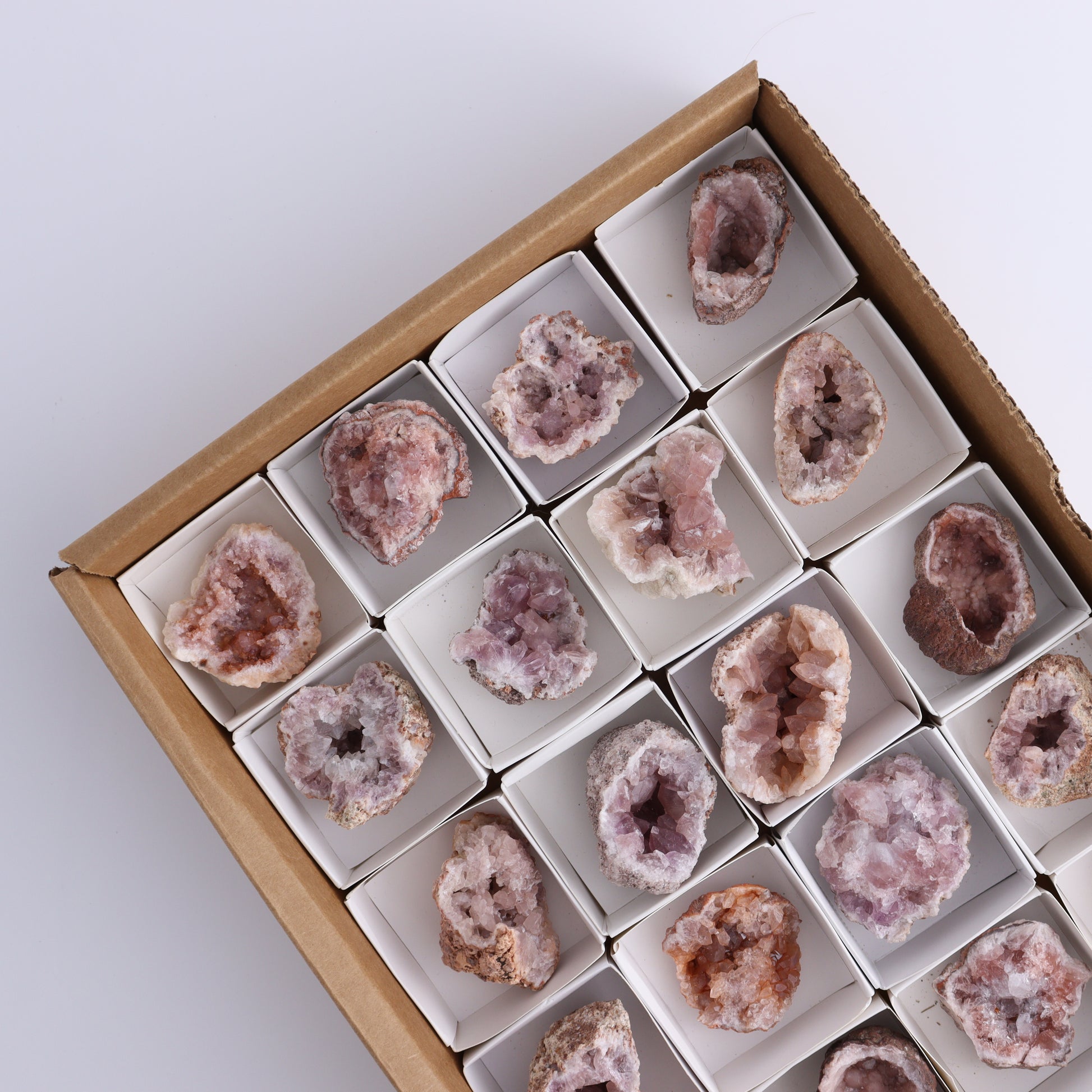 Pink Amethyst Flat of 20 - Expert Wholesale and Supplier of Wholesale Crystals & Bulk Gemstones, ["Amethyst","Pink Amethyst"]