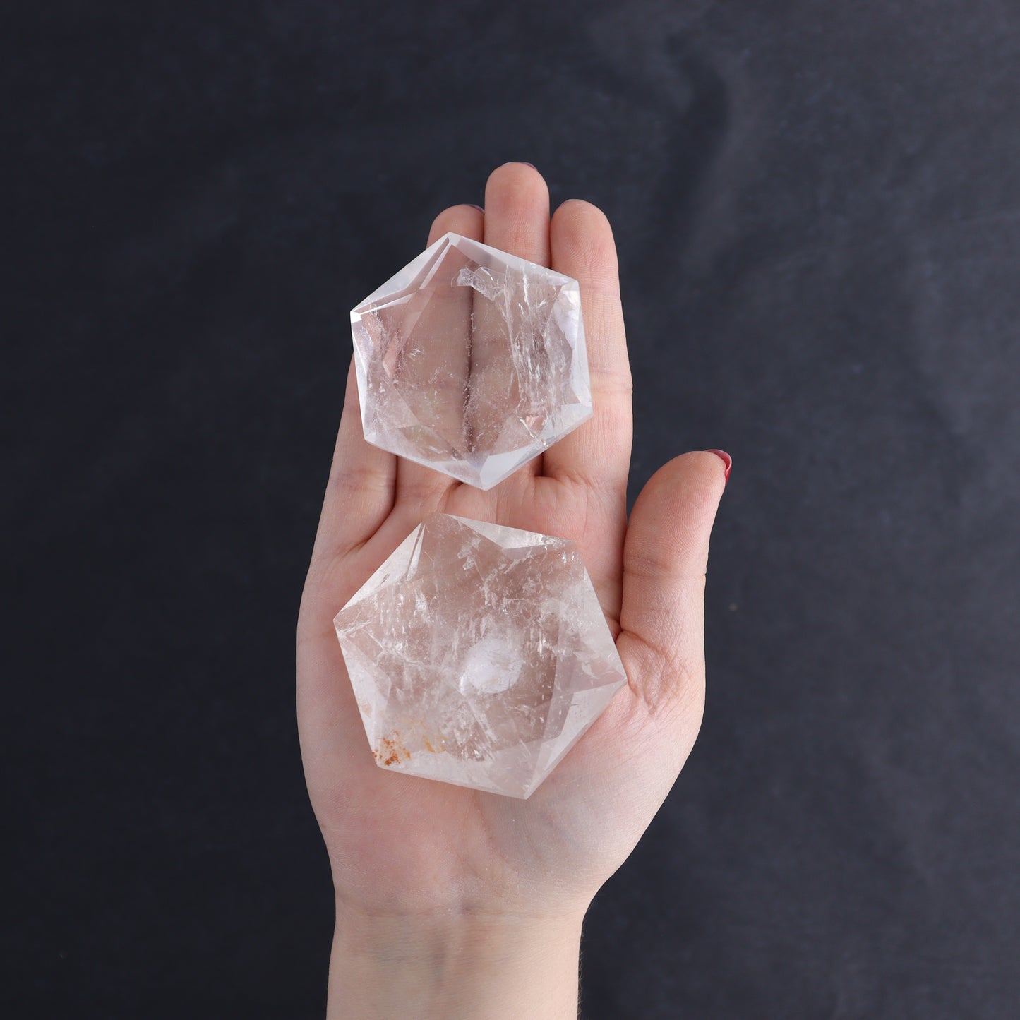 Clear Quartz Mixed Hearts & Hexagon Set of 18 - Expert Wholesale and Supplier of Wholesale Crystals & Bulk Gemstones, ["Brazil","Clear Quartz","Hearts","Hexagon","Quartz"]