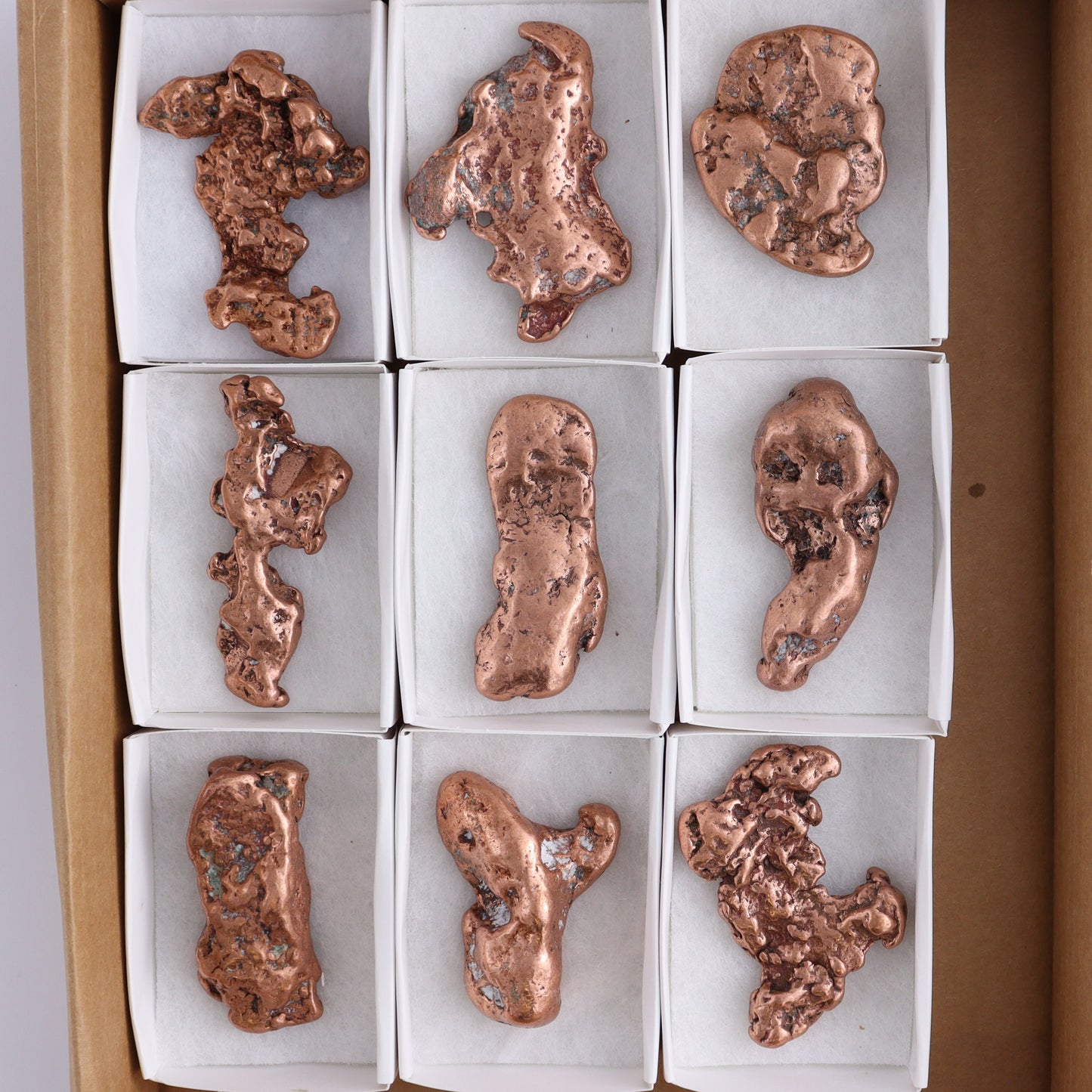 Copper Nuggets Flat of 9 - Expert Wholesale and Supplier of Wholesale Crystals & Bulk Gemstones, ["copper","Copper Nuggets","Freeforms","United States"]