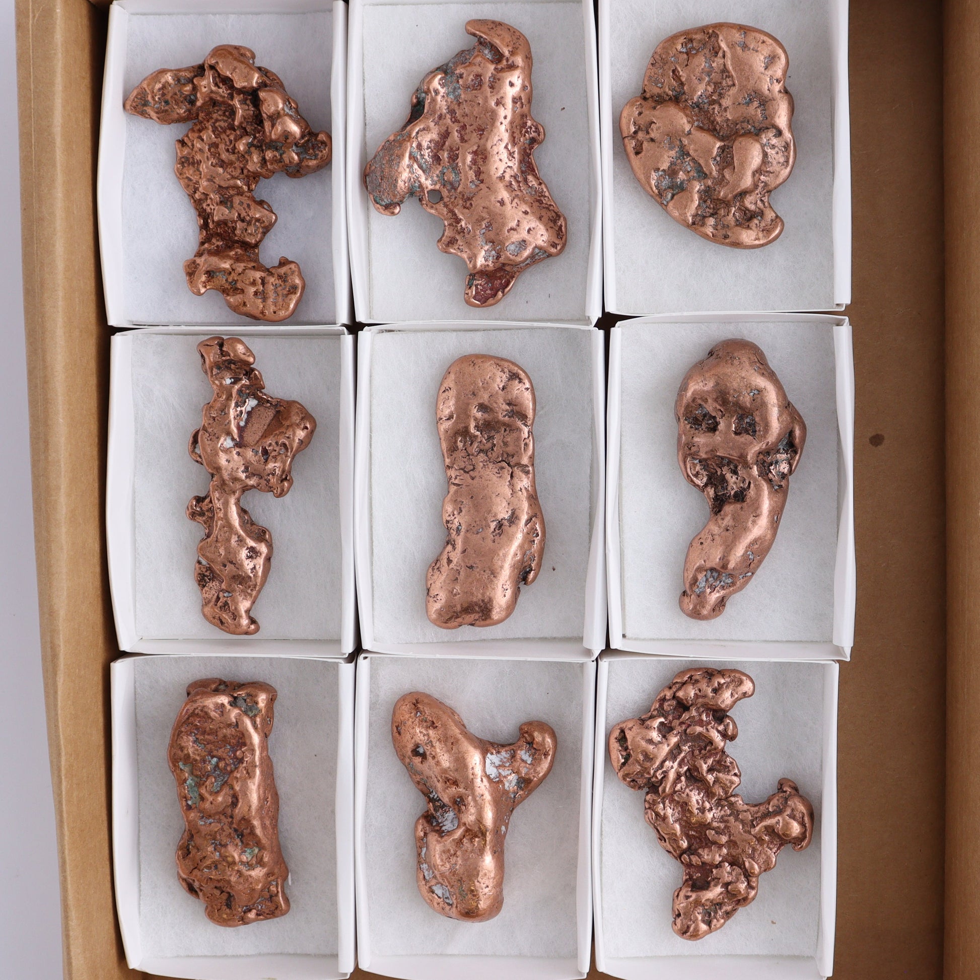 Copper Nuggets Flat of 9 - Expert Wholesale and Supplier of Wholesale Crystals & Bulk Gemstones, ["copper","Copper Nuggets","Freeforms","United States"]
