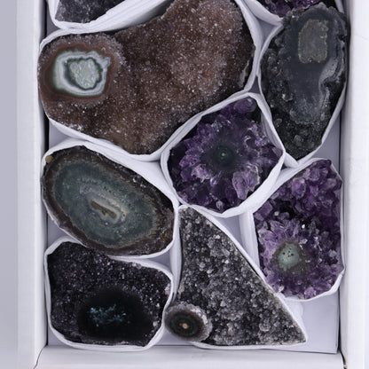 Uruguay Amethyst Clusters with "Eyes" Flat of 9 - Expert Wholesale and Supplier of Wholesale Crystals & Bulk Gemstones, ["Amethyst","Clusters","Eyes Amethyst","Uruguay"]