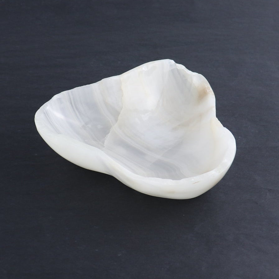 One Mexican Onyx/Calcite White Triangular Bowl