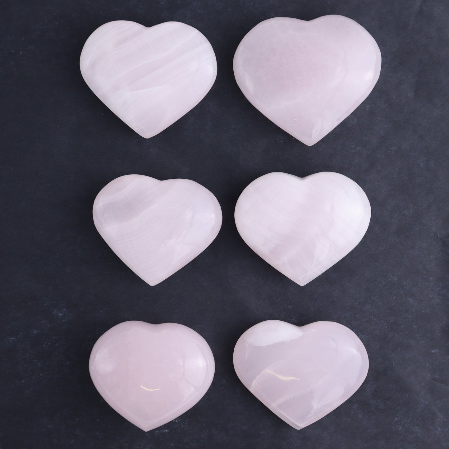 Pink Mangano Calcite Hearts Set of 6 - Expert Wholesale and Supplier of Wholesale Crystals & Bulk Gemstones, ["Calcite","Hearts","Madagascar","Pink Calcite"]