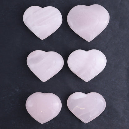 Pink Mangano Calcite Hearts Set of 6 - Expert Wholesale and Supplier of Wholesale Crystals & Bulk Gemstones, ["Calcite","Hearts","Madagascar","Pink Calcite"]