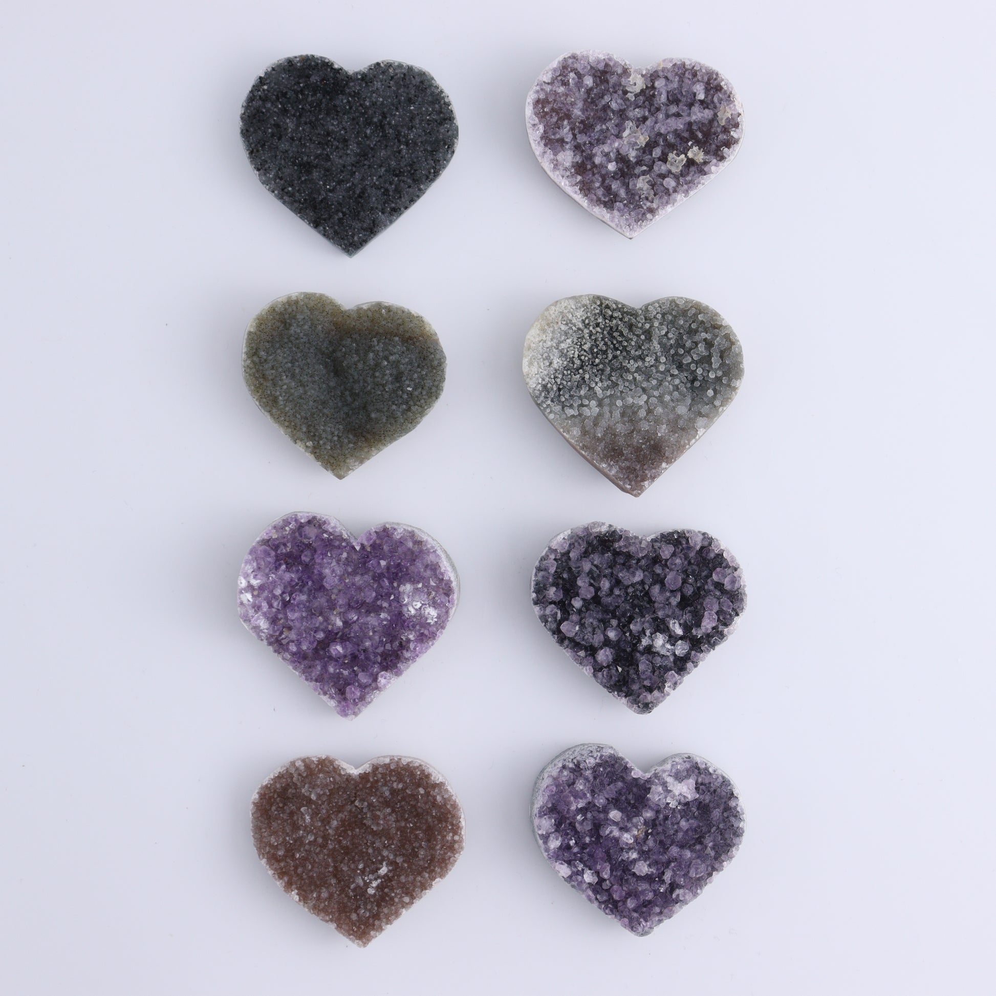 Amethyst Hearts Set of 8 - Expert Wholesale and Supplier of Wholesale Crystals & Bulk Gemstones, ["Amethyst","Hearts","Uruguay"]