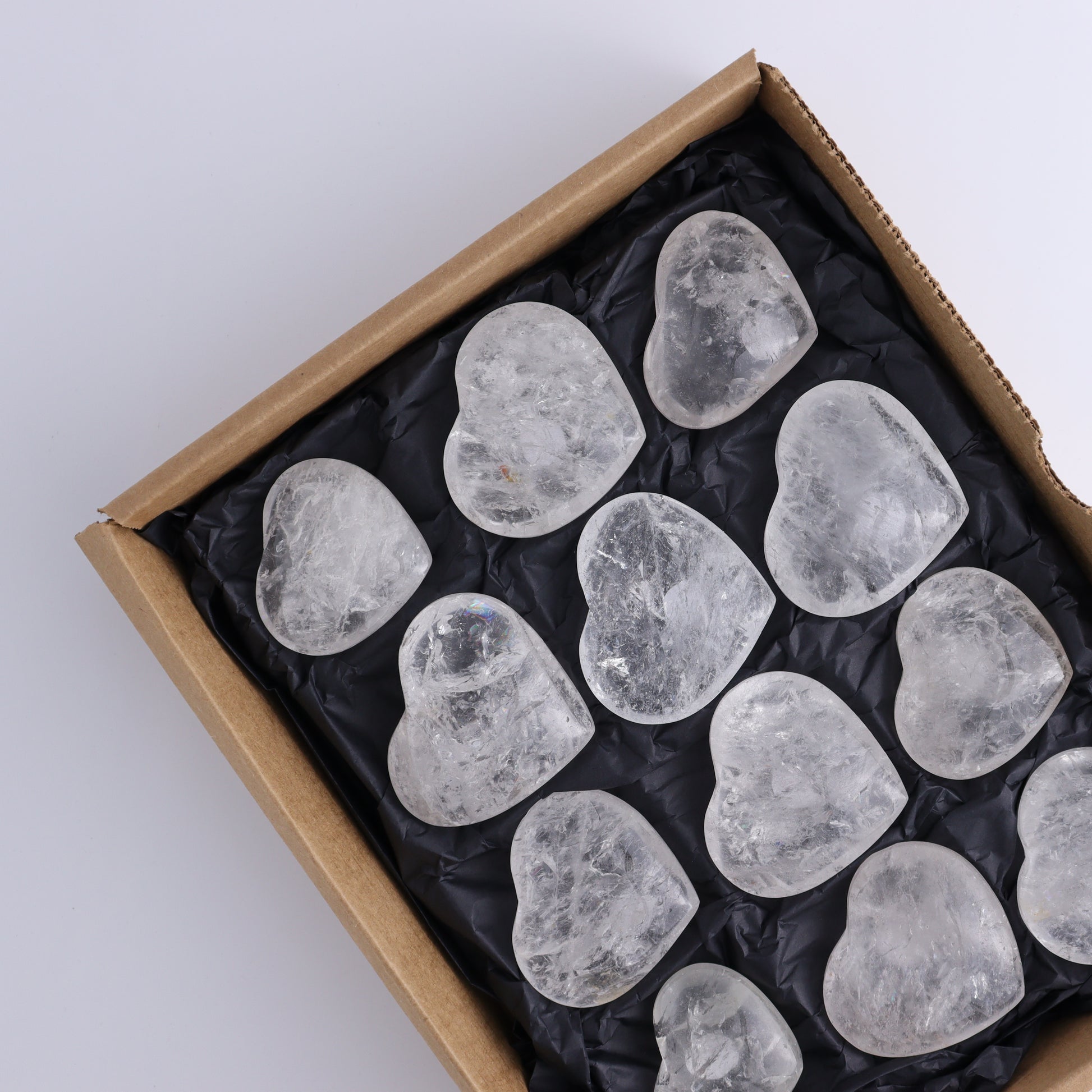 Imperfect Clear Quartz Hearts Set of 12 - Expert Wholesale and Supplier of Wholesale Crystals & Bulk Gemstones, ["Brazil","Clear Quartz","close_50","Hearts","Quartz"]
