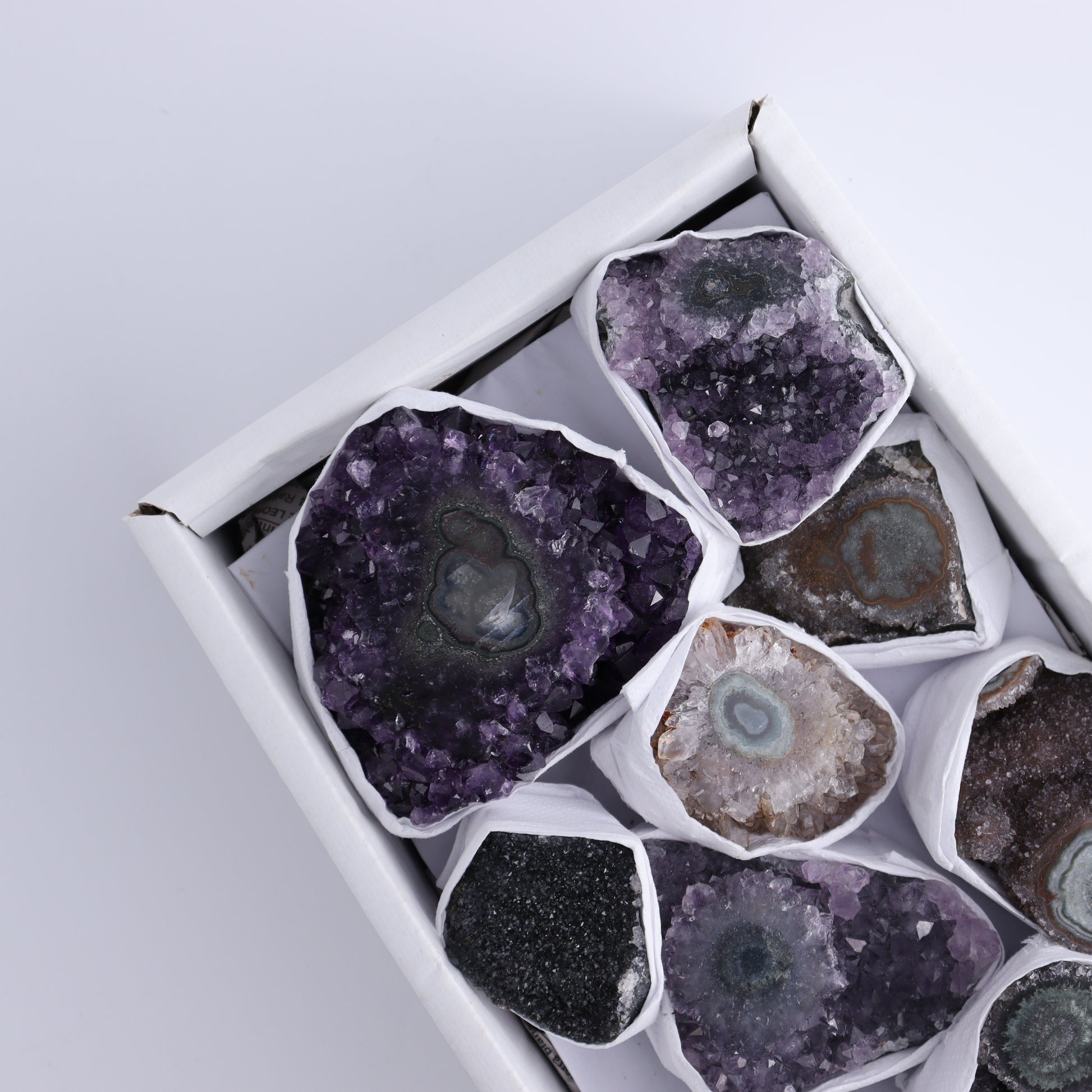 Uruguay Amethyst Clusters with "Eyes" Flat of 9 - Expert Wholesale and Supplier of Wholesale Crystals & Bulk Gemstones, ["Amethyst","Clusters","Eyes Amethyst","Uruguay"]