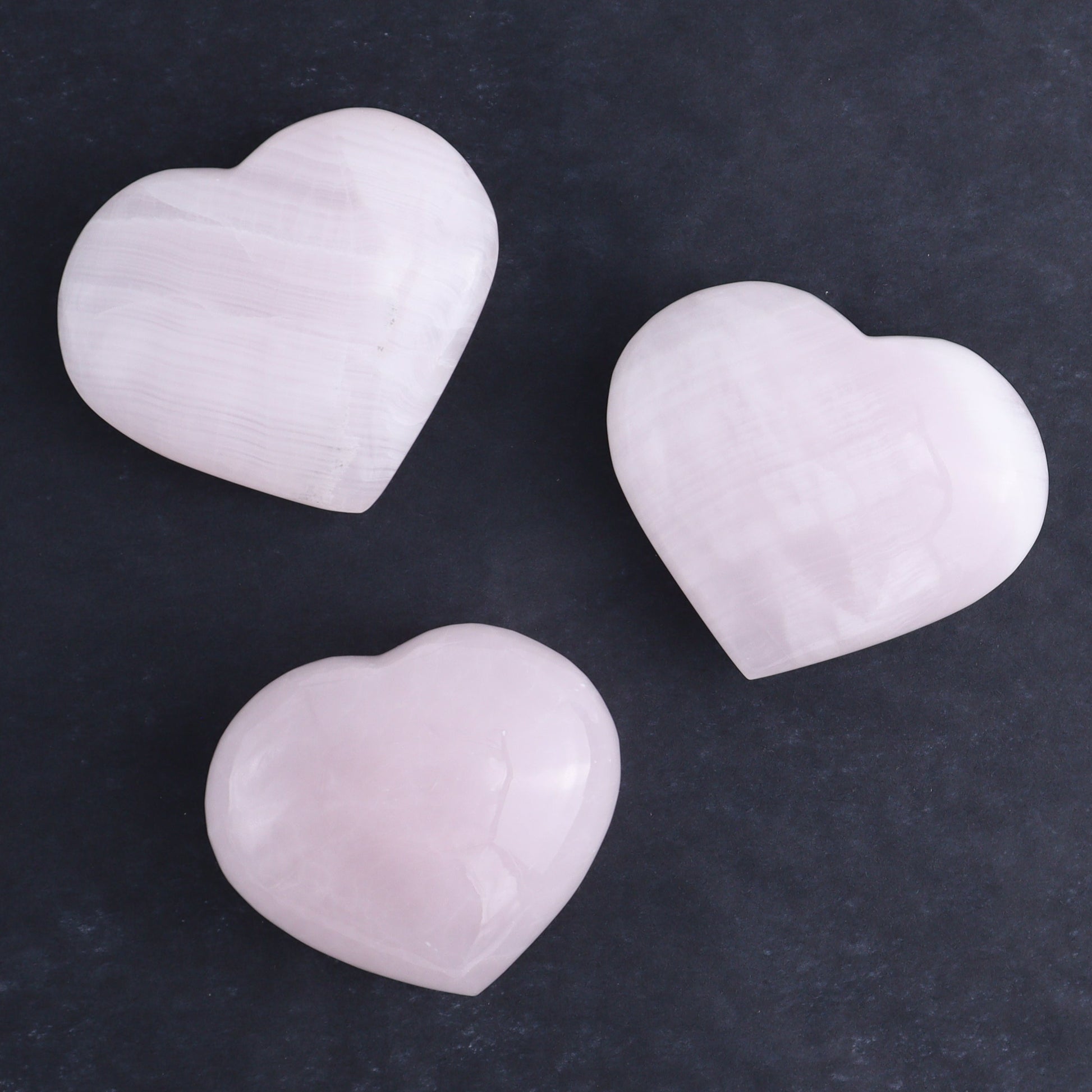 Pink Mangano Calcite Hearts Set of 6 - Expert Wholesale and Supplier of Wholesale Crystals & Bulk Gemstones, ["Calcite","Hearts","Madagascar","Pink Calcite"]